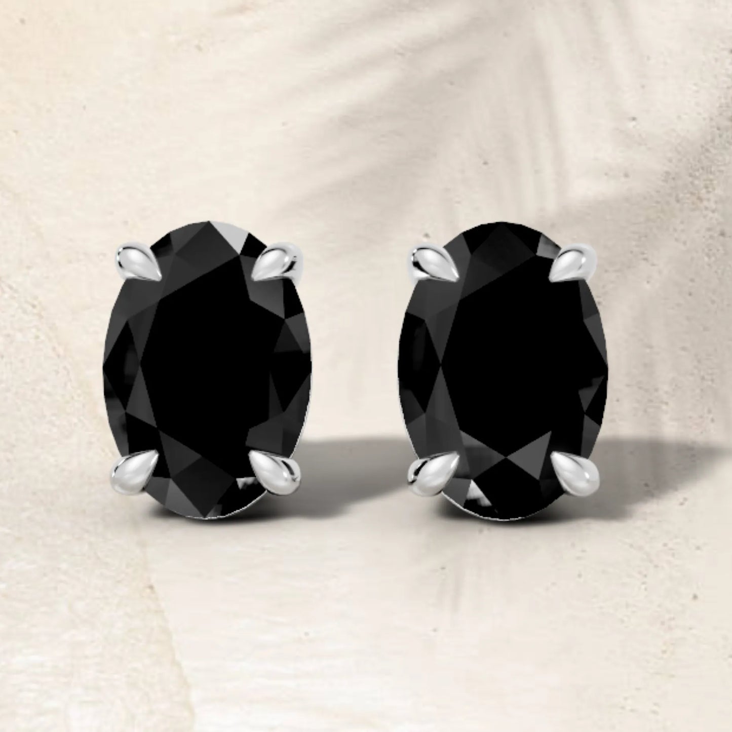 14K Gold Oval Cut Black Diamond Solitaire Stud Earring