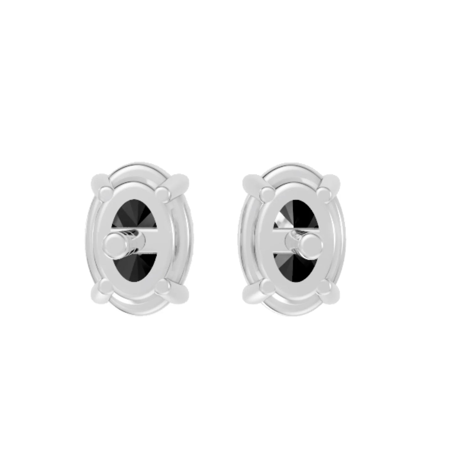 14K Gold Oval Cut Black Diamond Solitaire Stud Earring