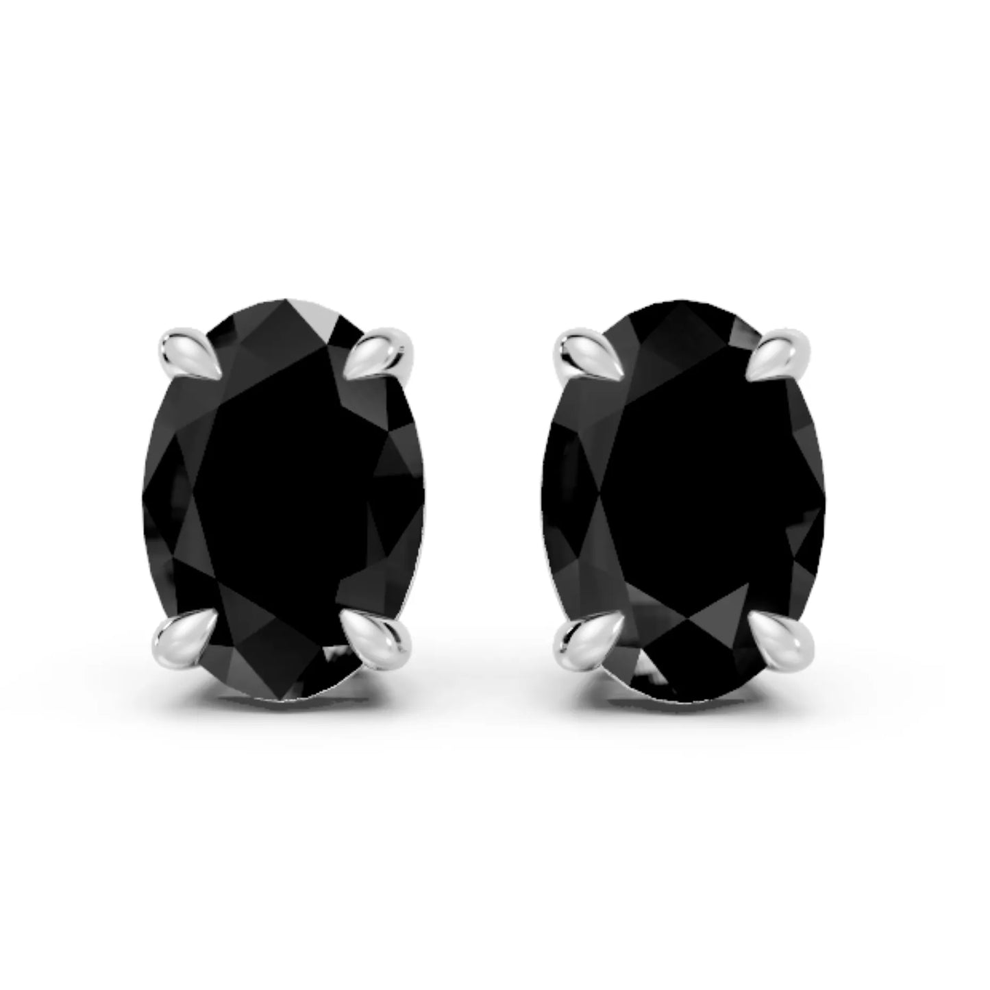 14K Gold Oval Cut Black Diamond Solitaire Stud Earring
