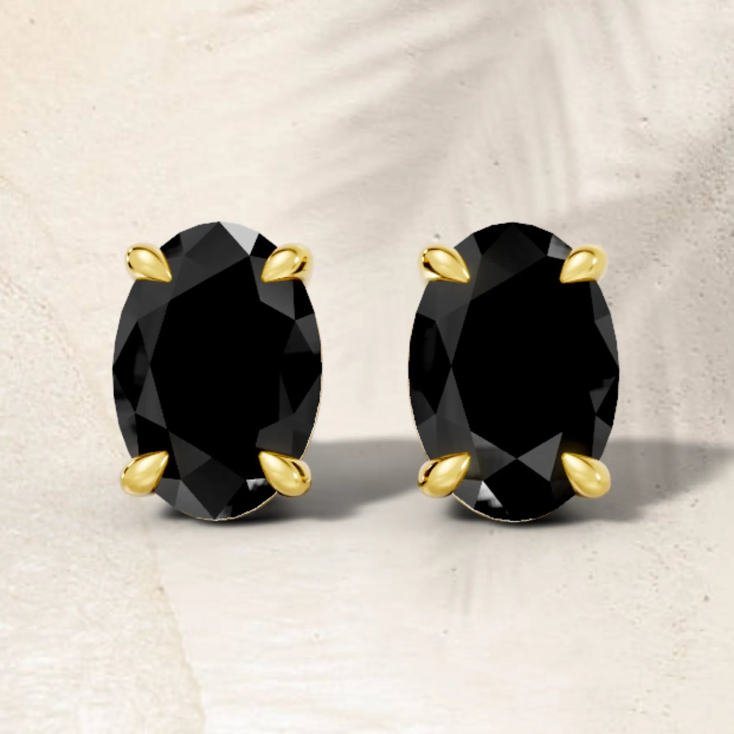 14K Gold Oval Cut Black Diamond Solitaire Stud Earring