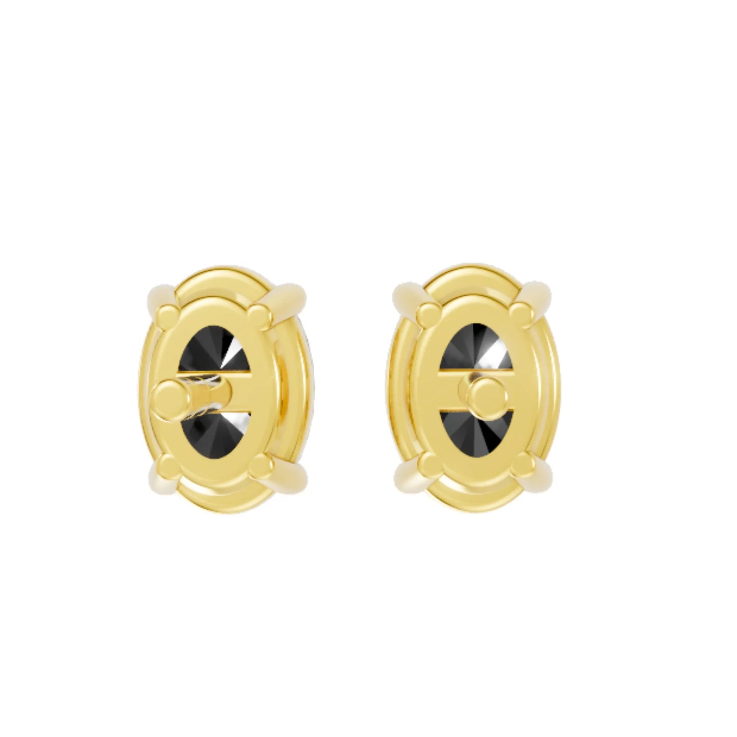 14K Gold Oval Cut Black Diamond Solitaire Stud Earring