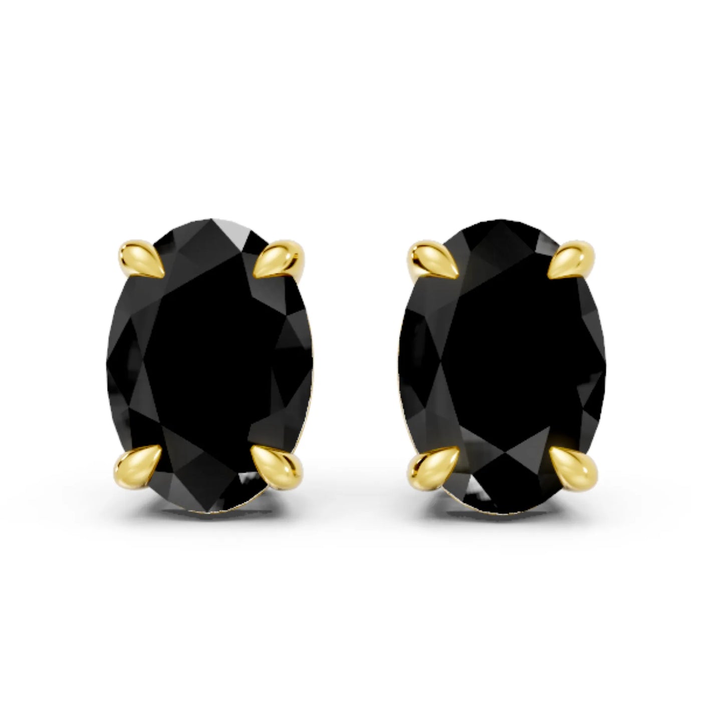 14K Gold Oval Cut Black Diamond Solitaire Stud Earring