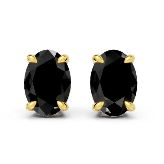 14K Gold Oval Cut Black Diamond Solitaire Stud Earring