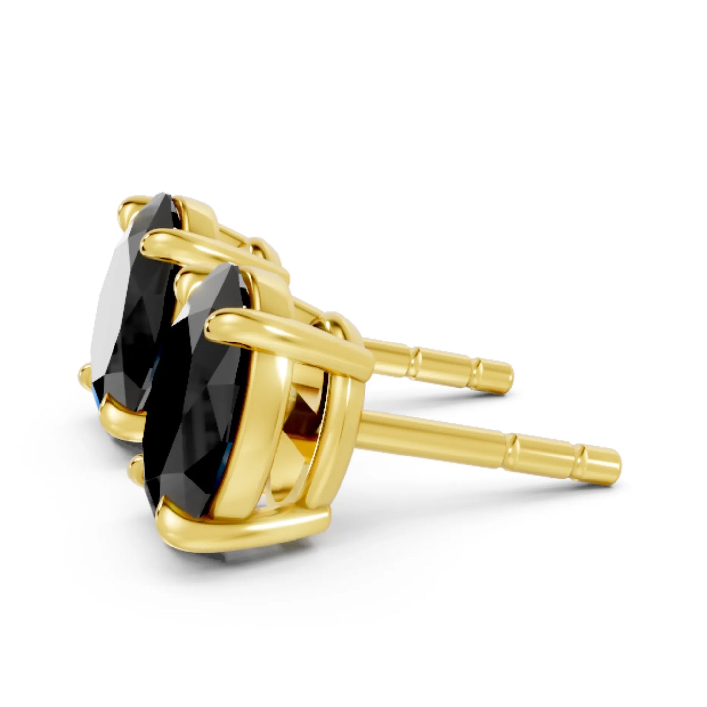 14K Gold Oval Cut Black Diamond Solitaire Stud Earring