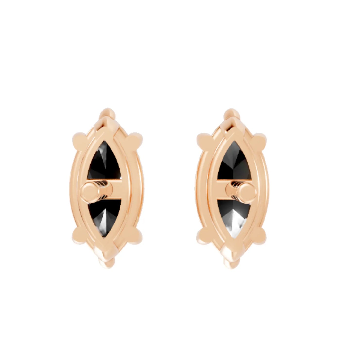 14K Gold Marquise Cut Black Diamond Solitaire Stud Earring