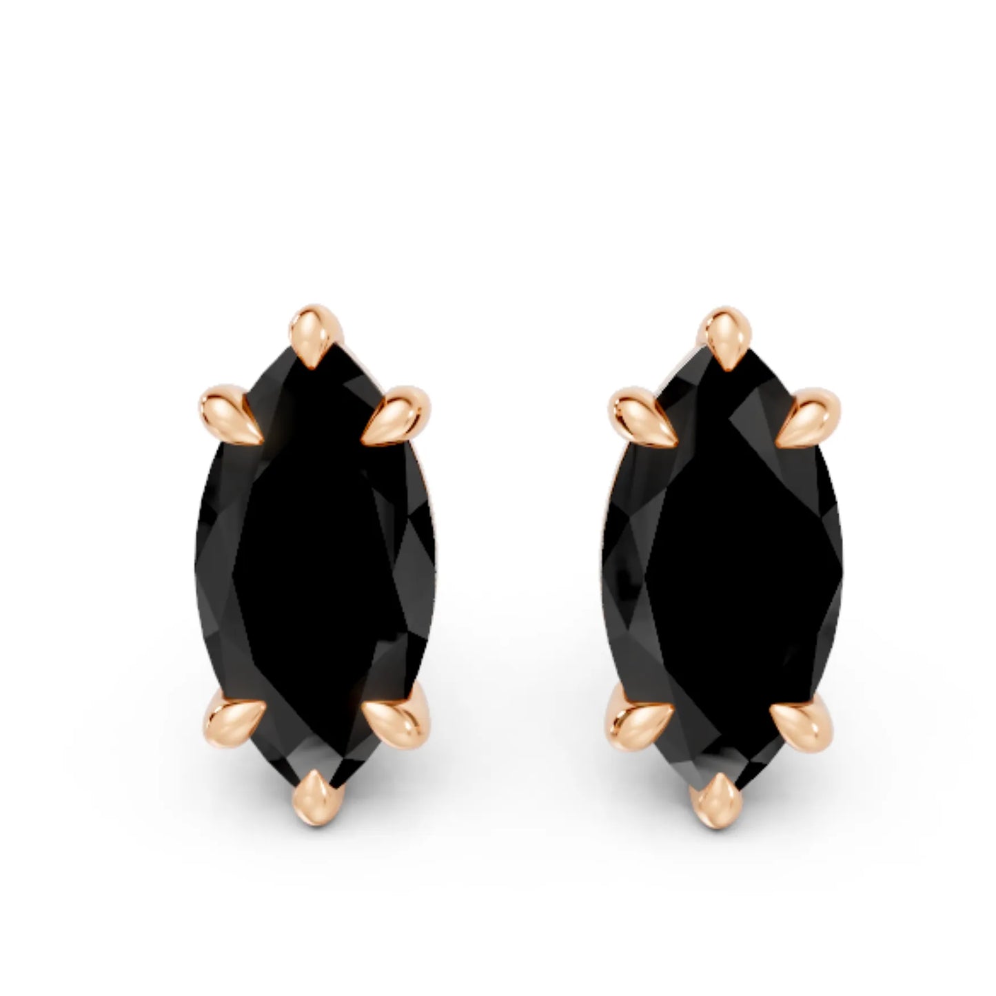 14K Gold Marquise Cut Black Diamond Solitaire Stud Earring
