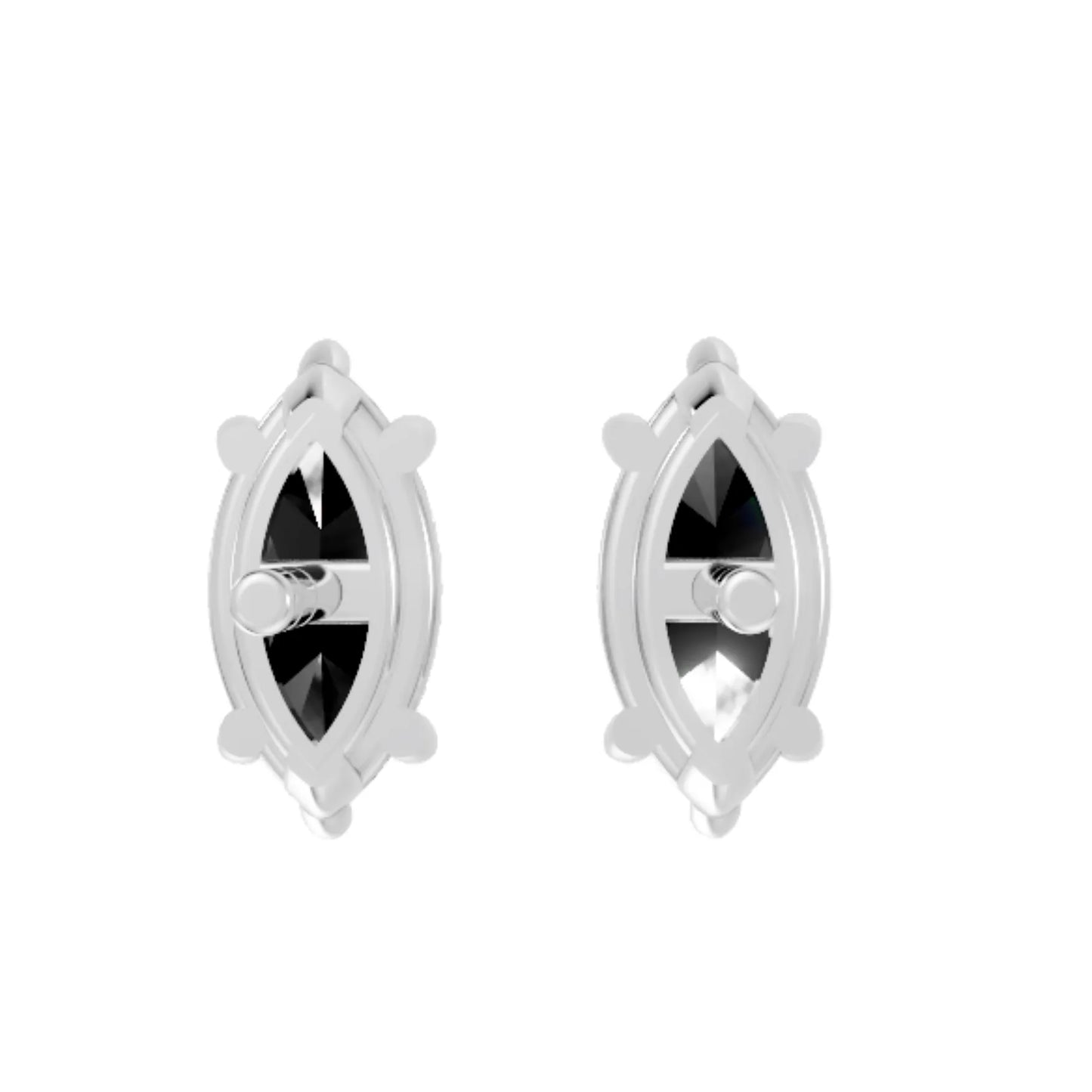 14K Gold Marquise Cut Black Diamond Solitaire Stud Earring