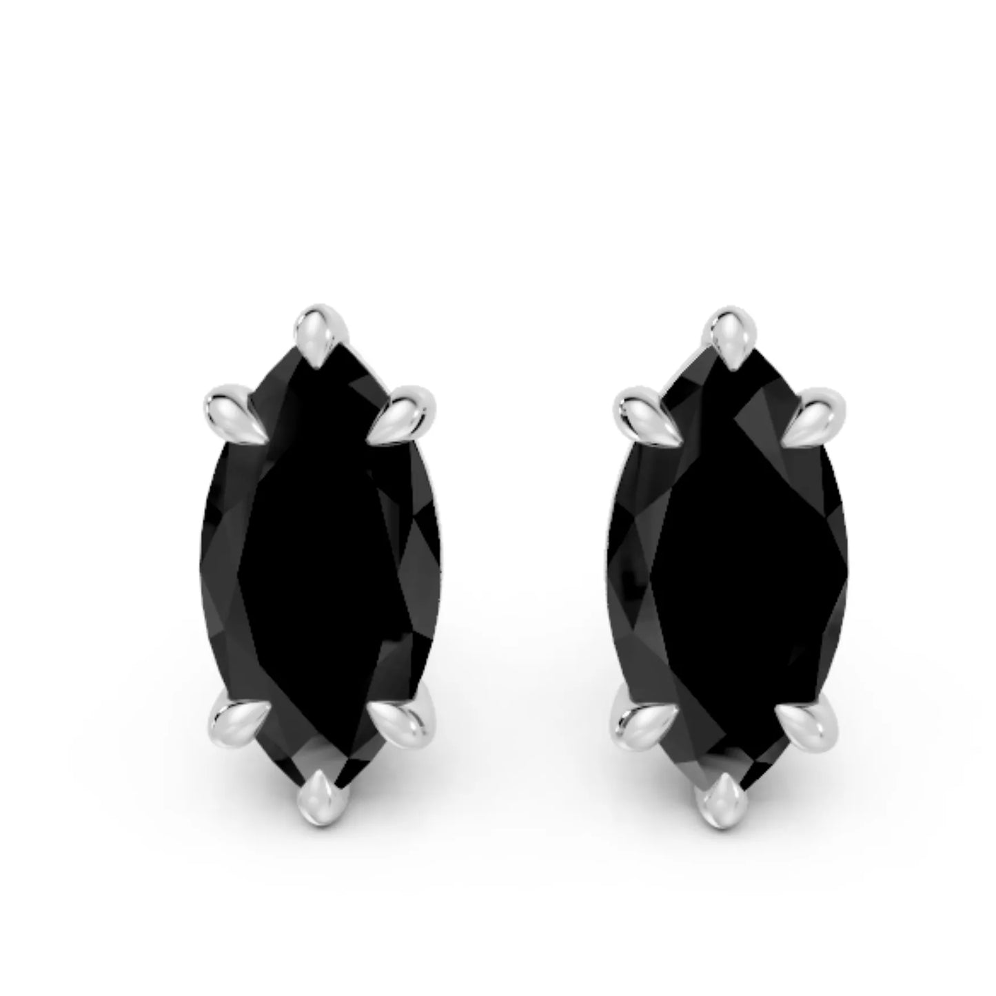 14K Gold Marquise Cut Black Diamond Solitaire Stud Earring