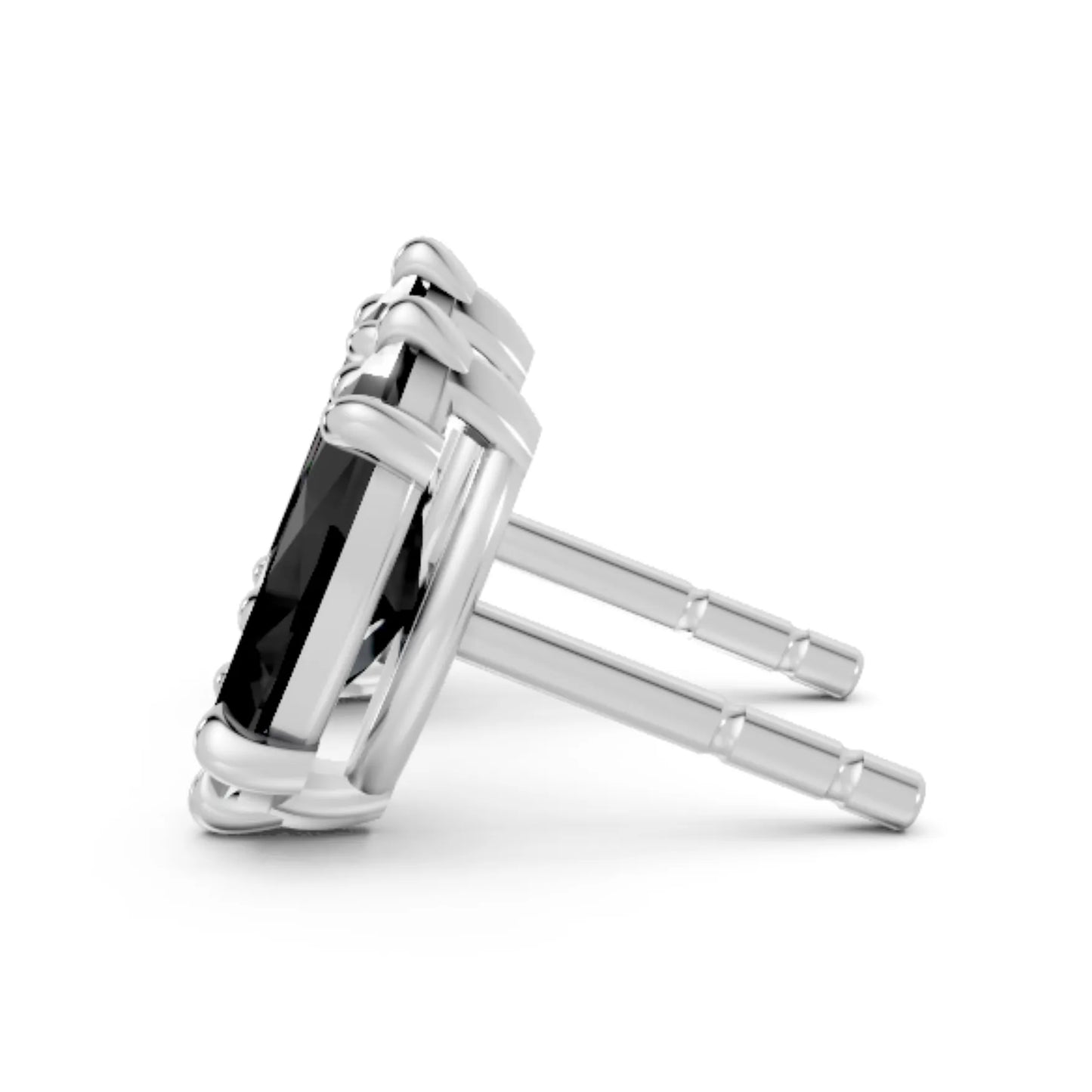 14K Gold Marquise Cut Black Diamond Solitaire Stud Earring