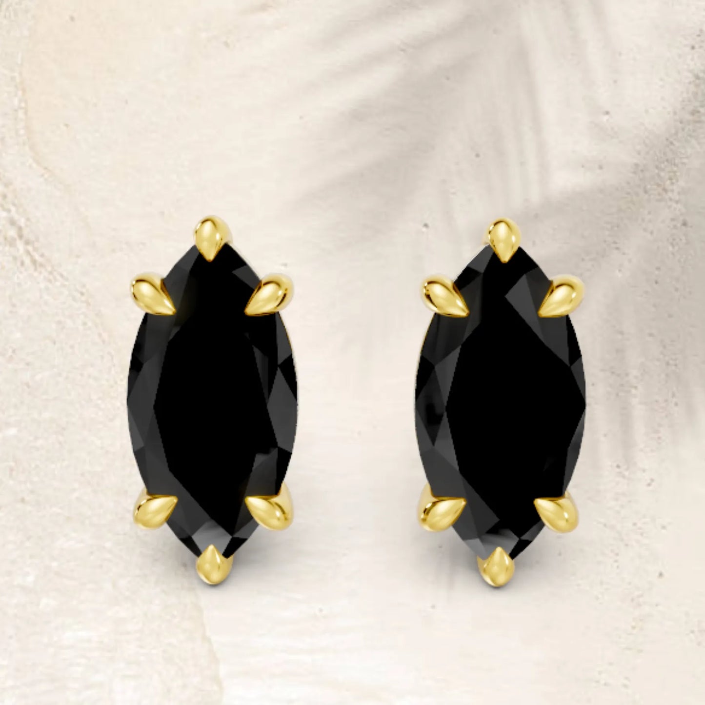 14K Gold Marquise Cut Black Diamond Solitaire Stud Earring