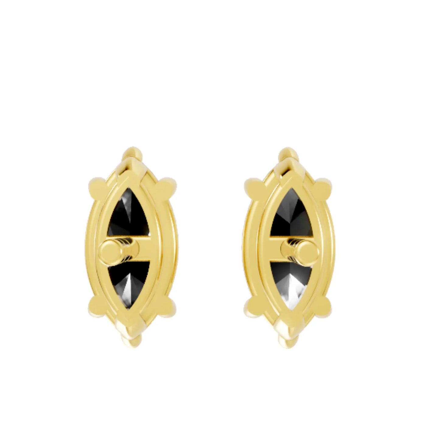 14K Gold Marquise Cut Black Diamond Solitaire Stud Earring