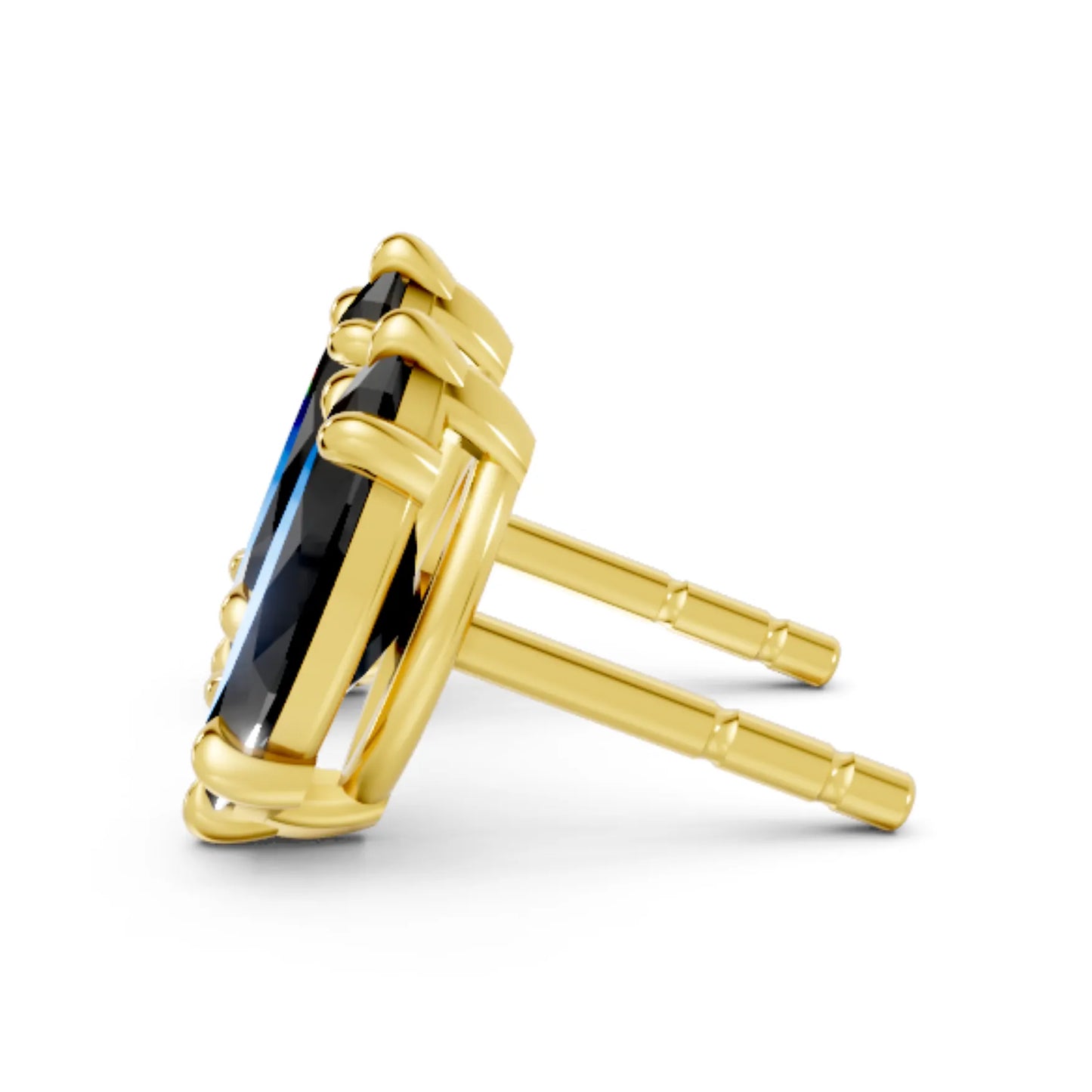 14K Gold Marquise Cut Black Diamond Solitaire Stud Earring