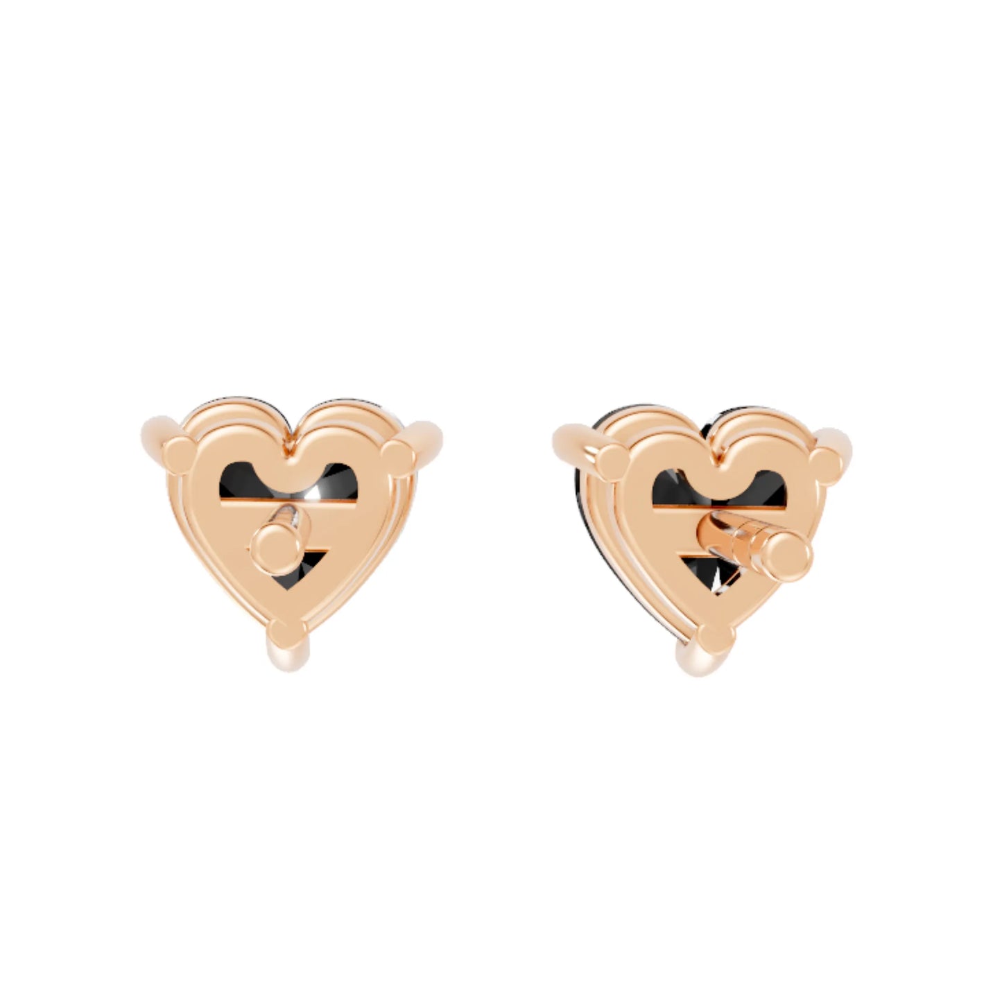 14K Gold Heart Cut Black Diamond Solitaire Stud Earring
