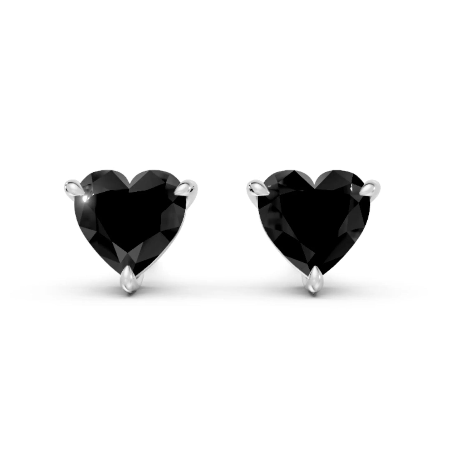 14K Gold Heart Cut Black Diamond Solitaire Stud Earring