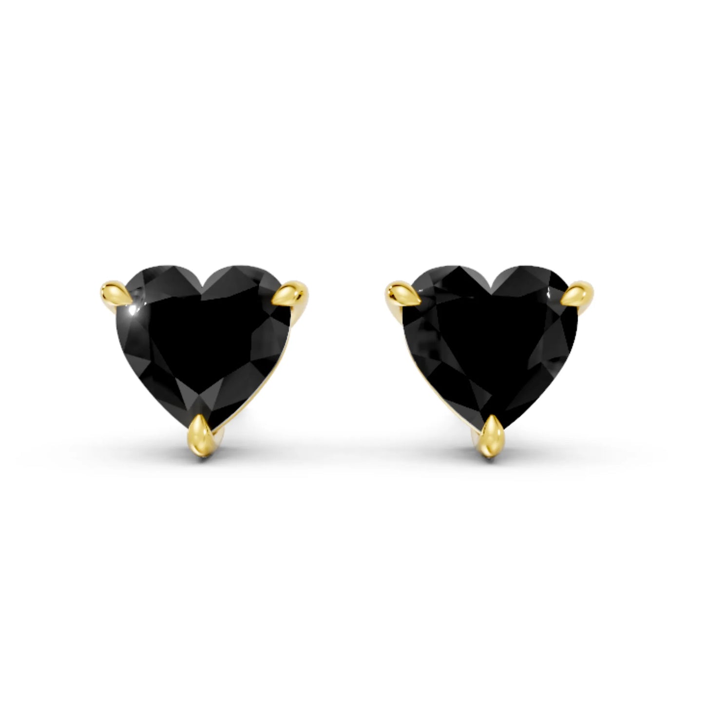 14K Gold Heart Cut Black Diamond Solitaire Stud Earring