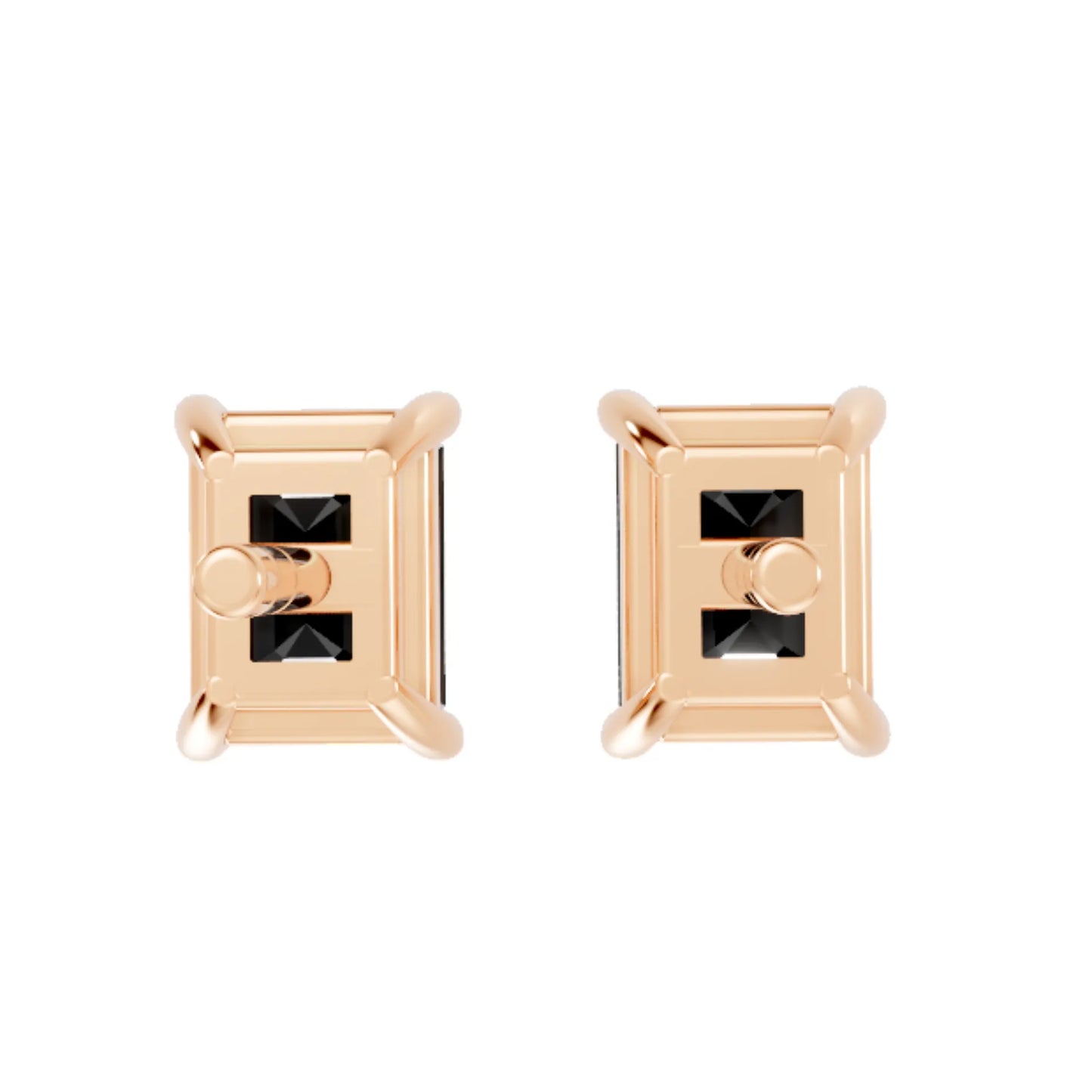 14K Gold Emerald Cut Black Diamond Solitaire Stud Earring