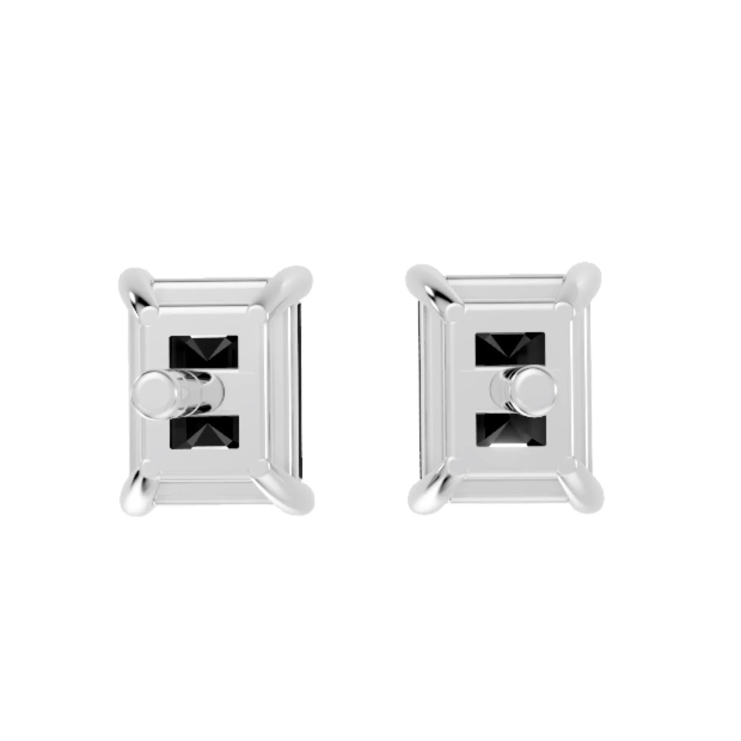 14K Gold Emerald Cut Black Diamond Solitaire Stud Earring