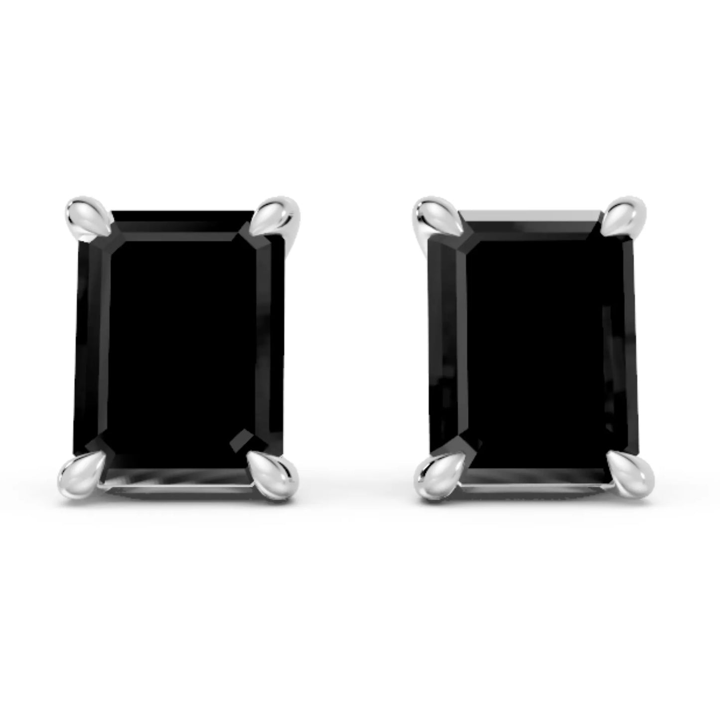 14K Gold Emerald Cut Black Diamond Solitaire Stud Earring