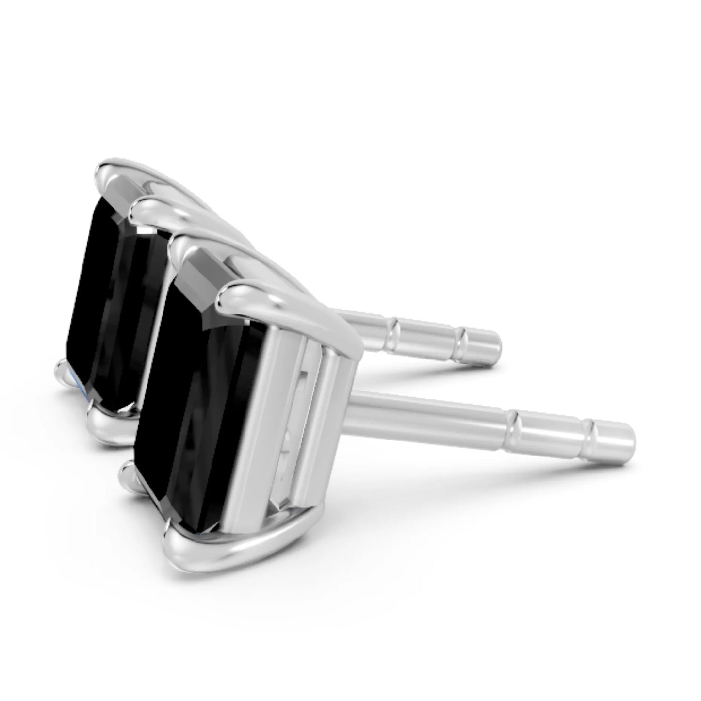 14K Gold Emerald Cut Black Diamond Solitaire Stud Earring
