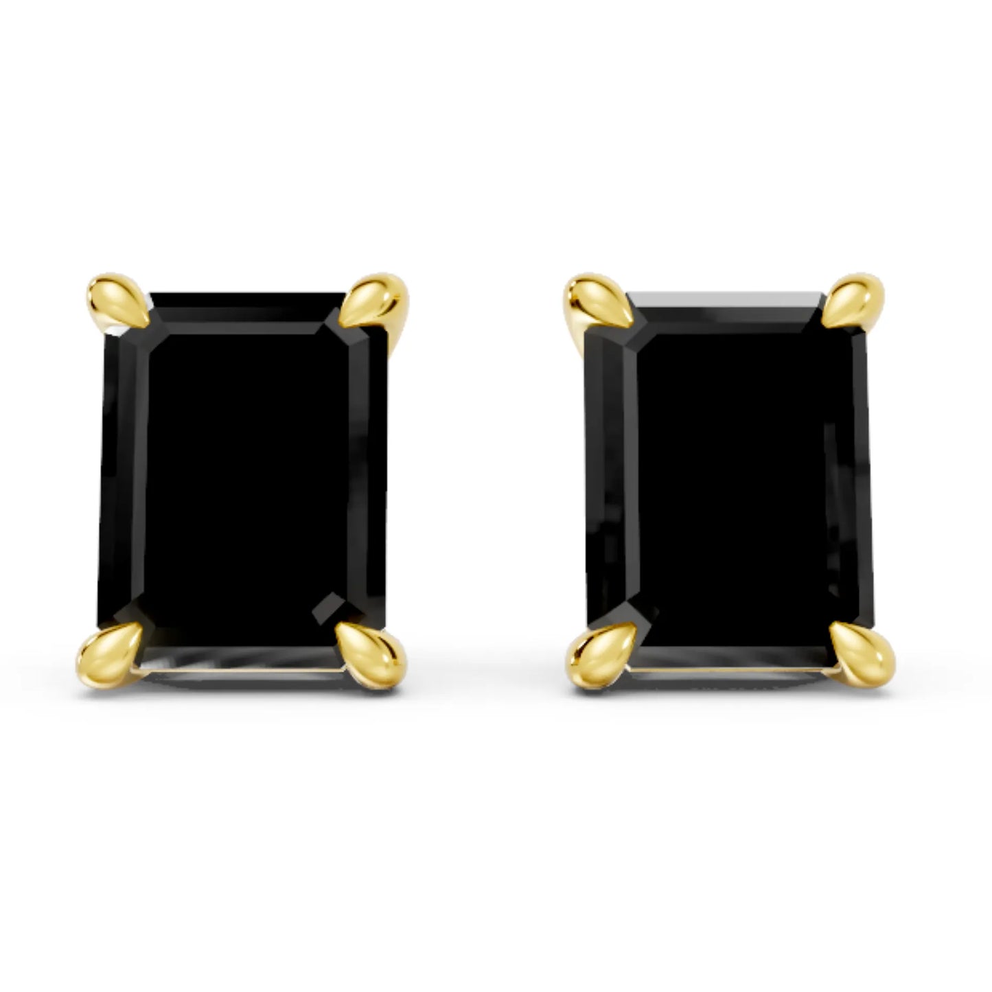 14K Gold Emerald Cut Black Diamond Solitaire Stud Earring