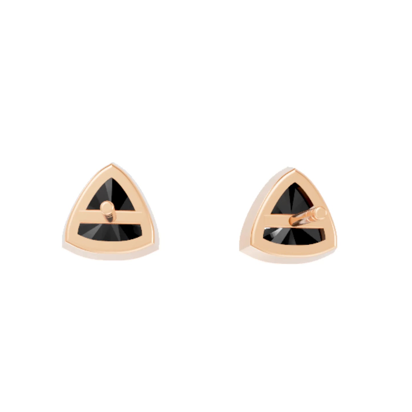 14K Gold Trillion Cut Black Diamond Bezel Stud Earring