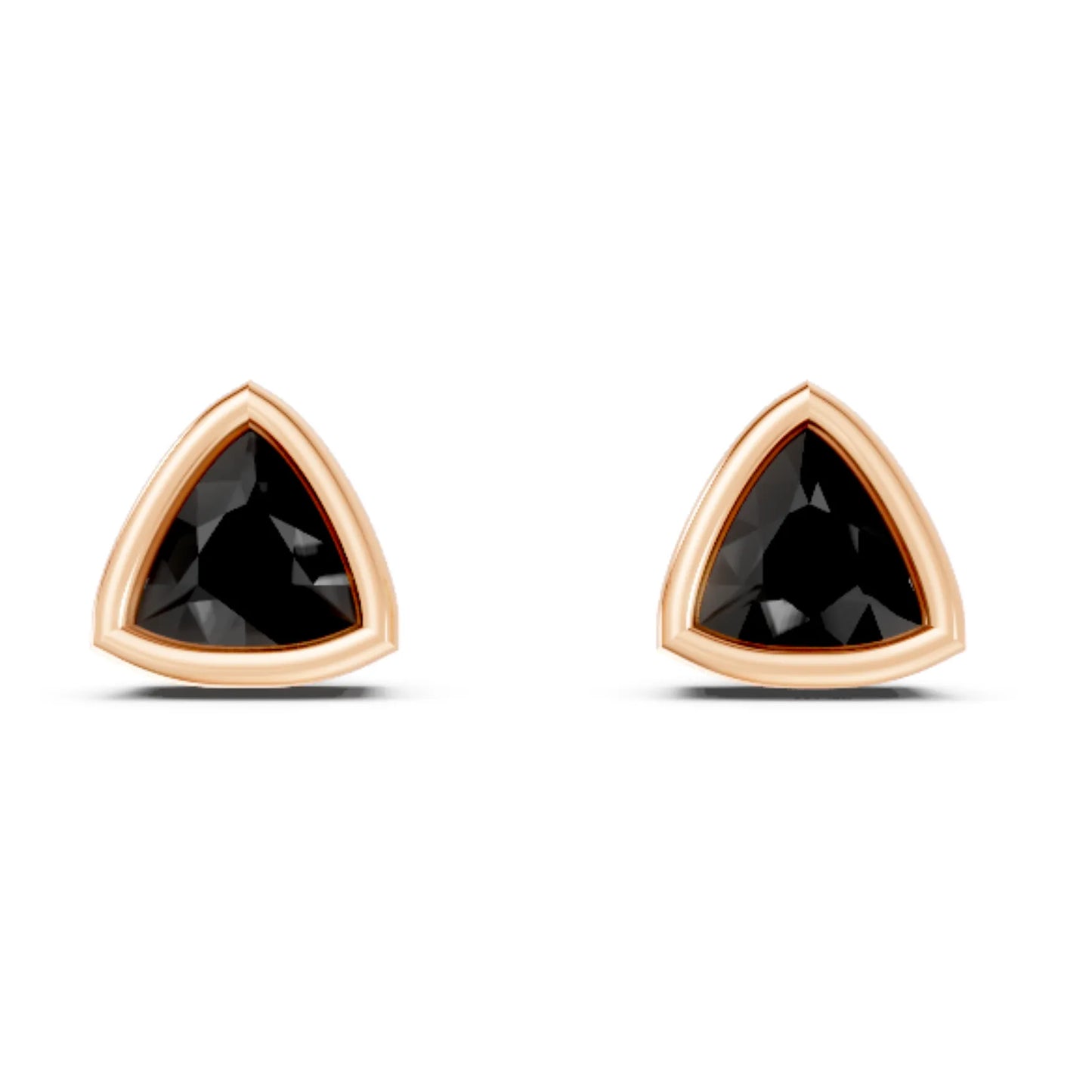 14K Gold Trillion Cut Black Diamond Bezel Stud Earring