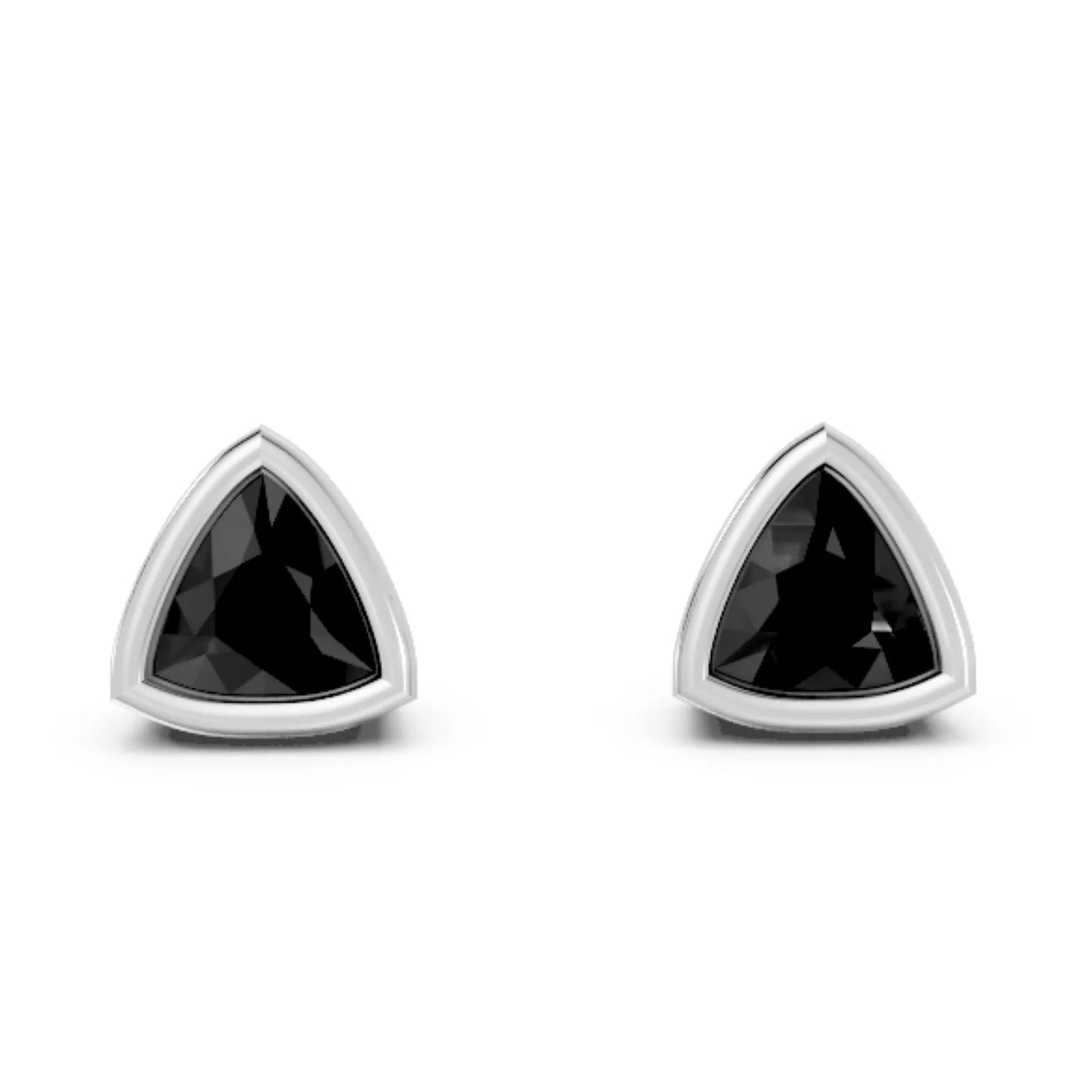 14K Gold Trillion Cut Black Diamond Bezel Stud Earring