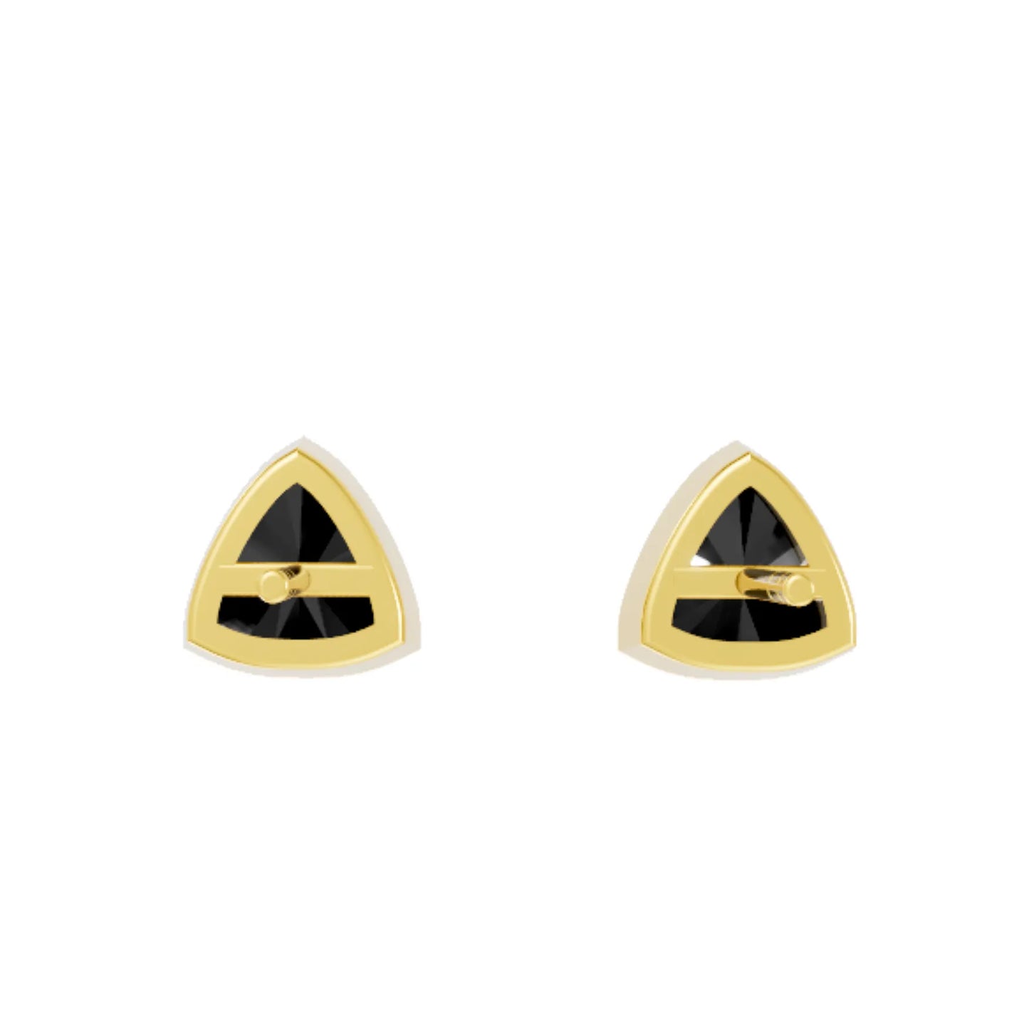 14K Gold Trillion Cut Black Diamond Bezel Stud Earring