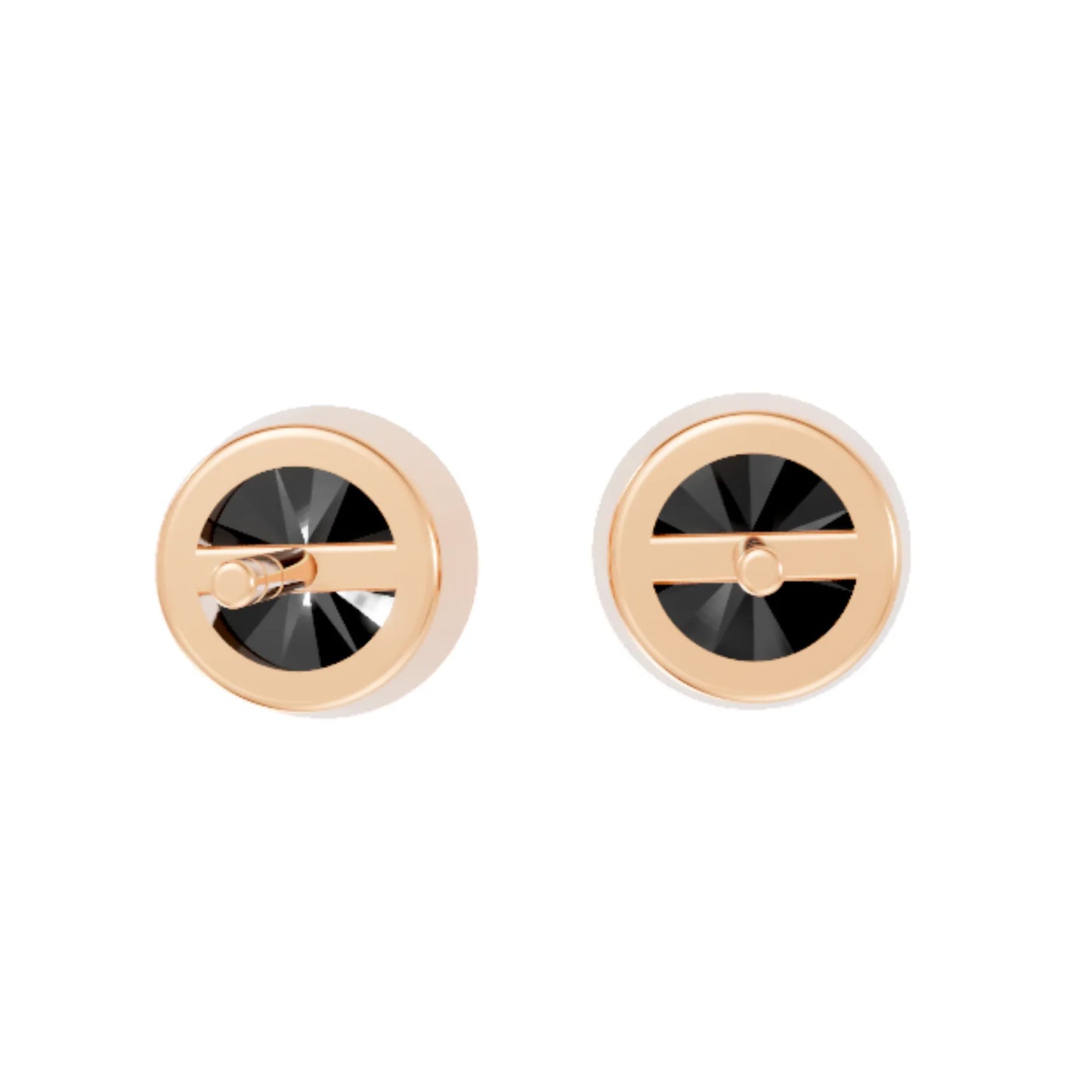 14K Gold Round Cut Black Diamond Bezel Stud Earring