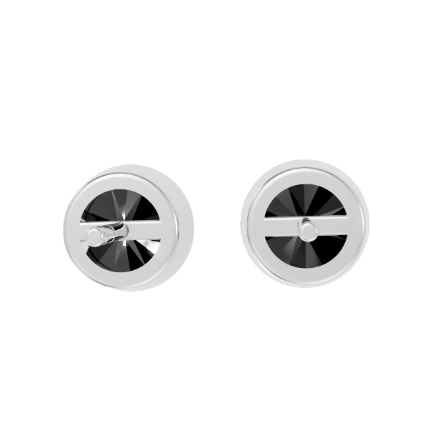 14K Gold Round Cut Black Diamond Bezel Stud Earring
