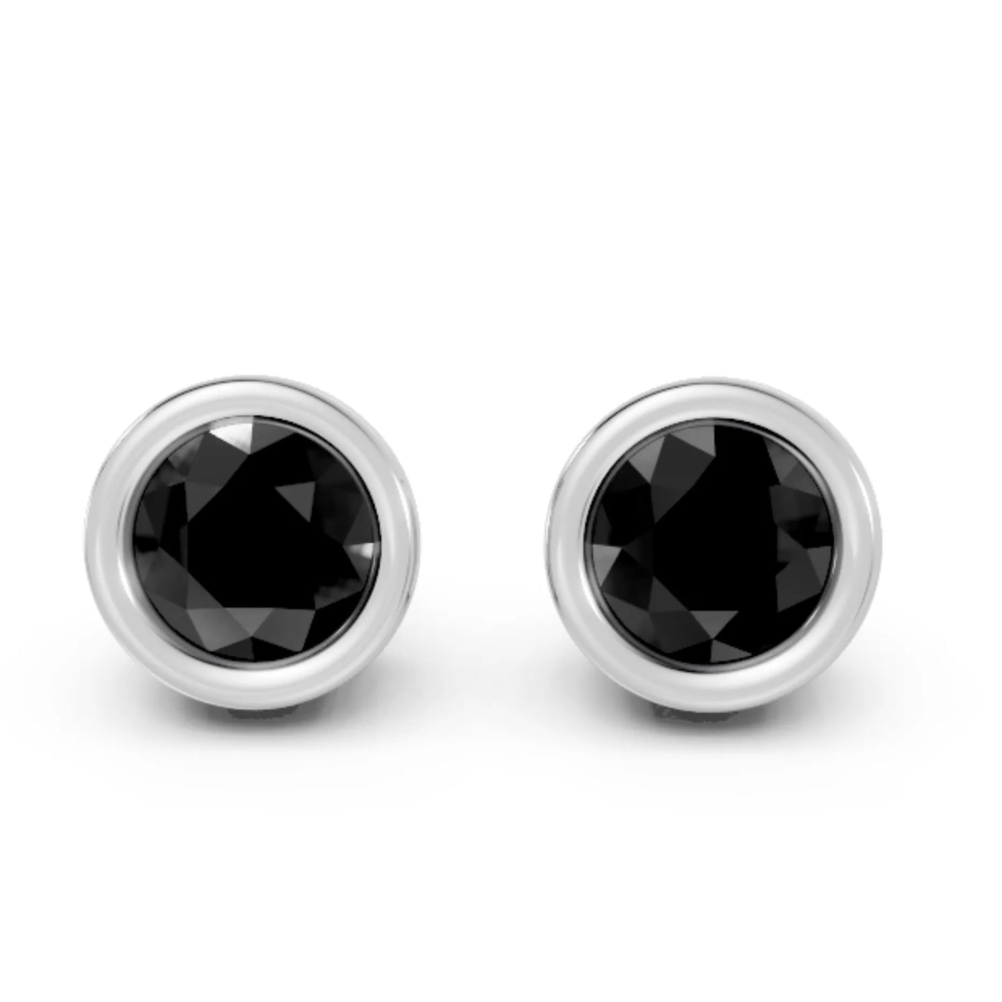 14K Gold Round Cut Black Diamond Bezel Stud Earring
