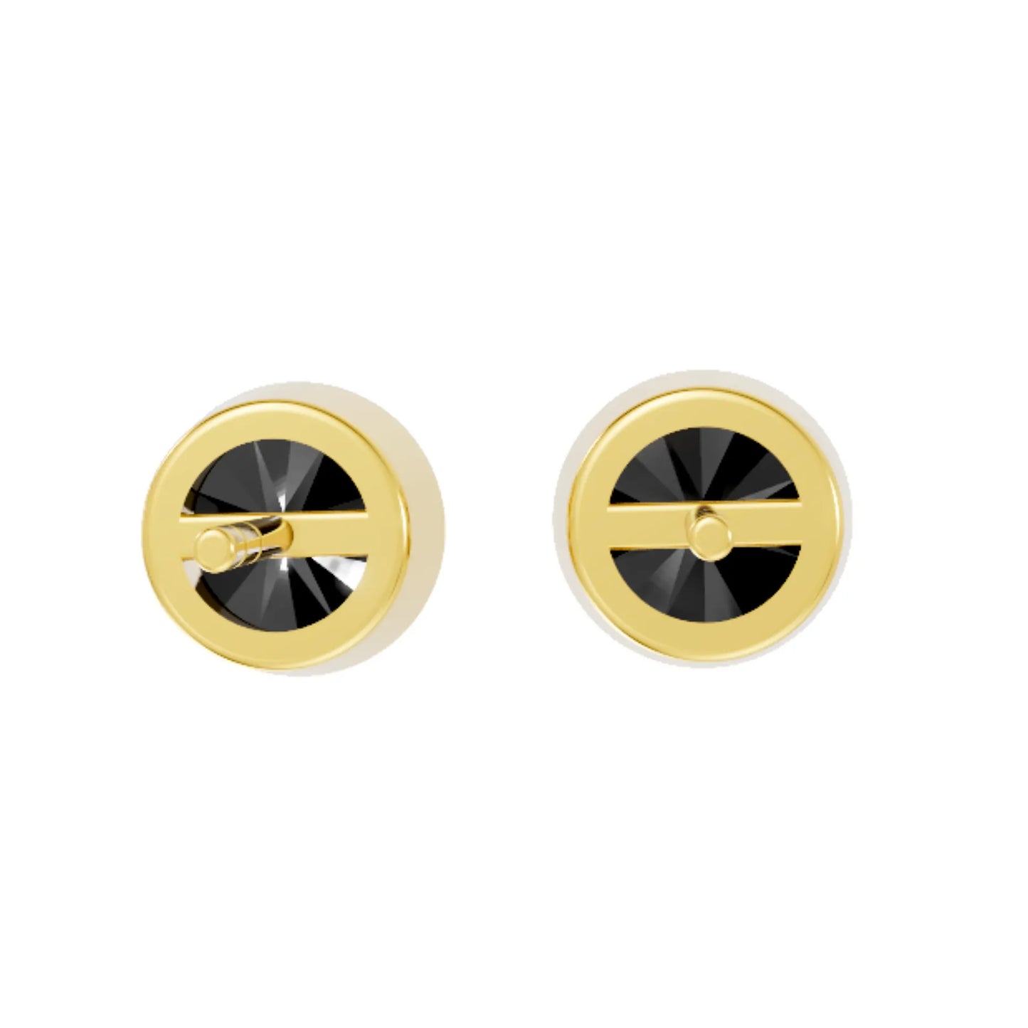 14K Gold Round Cut Black Diamond Bezel Stud Earring