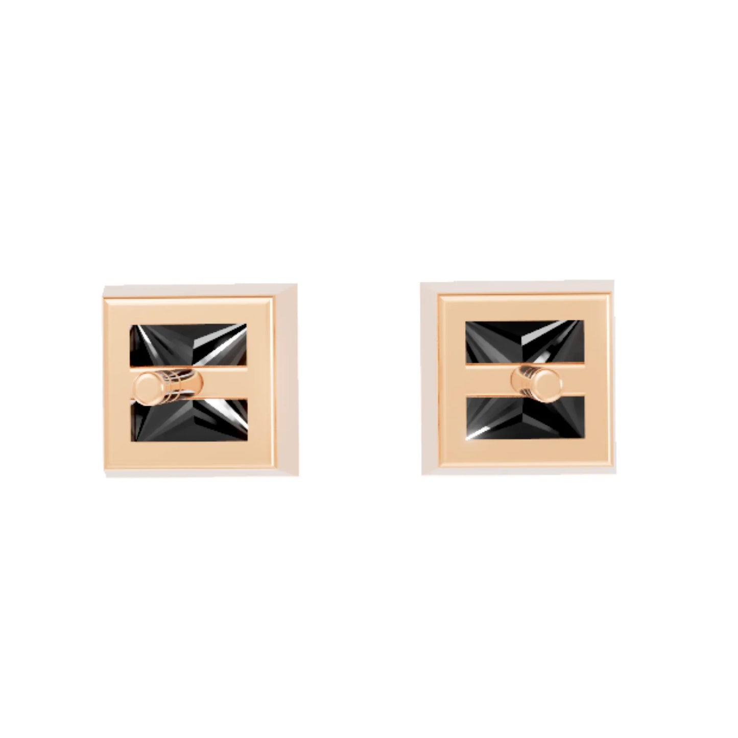 14K Gold Princess Cut Black Diamond Bezel Stud Earring