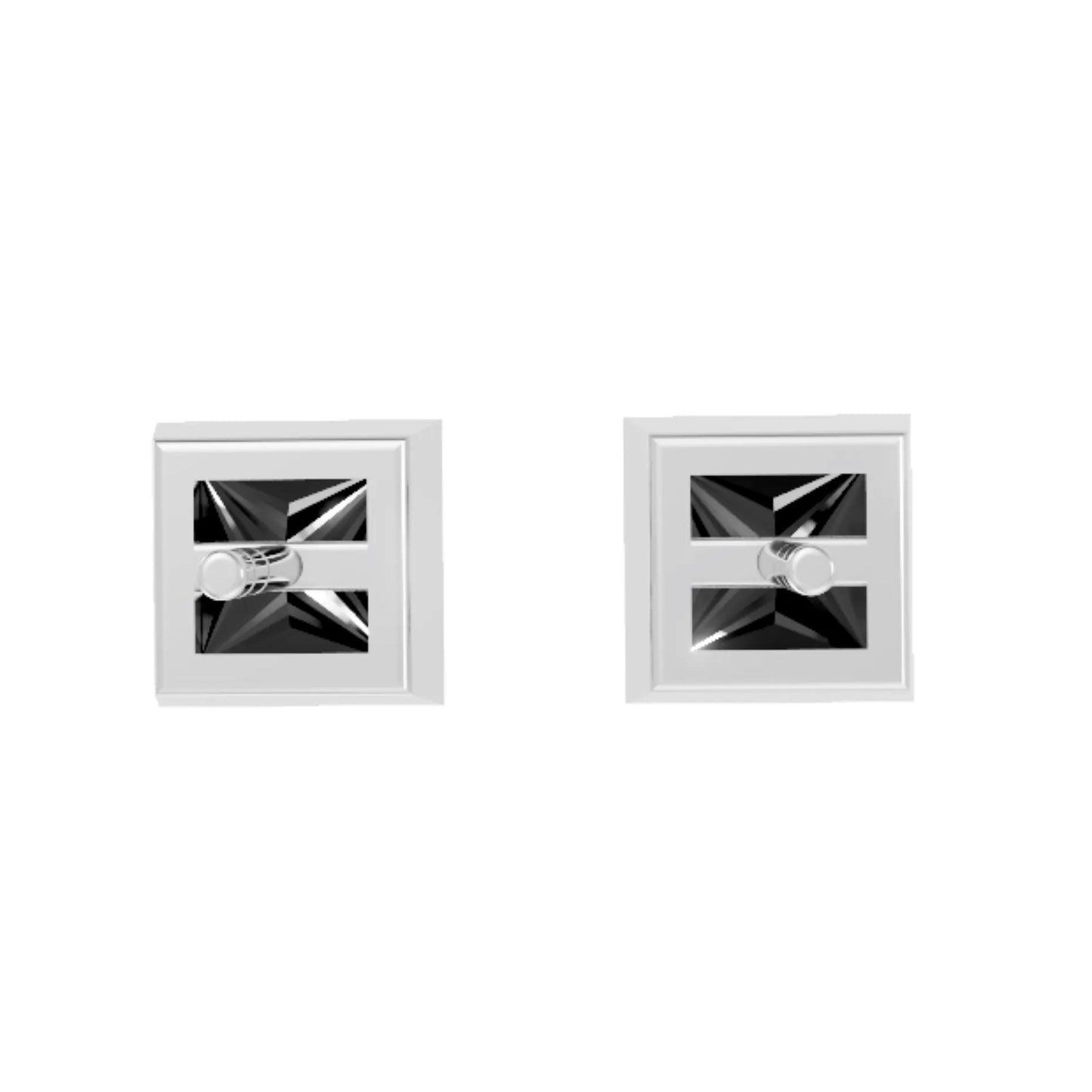 14K Gold Princess Cut Black Diamond Bezel Stud Earring