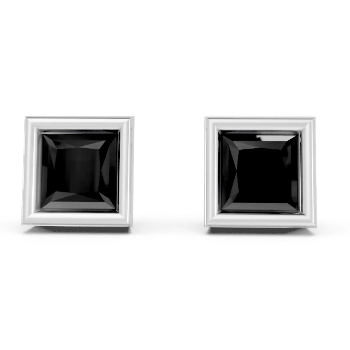 14K Gold Princess Cut Black Diamond Bezel Stud Earring