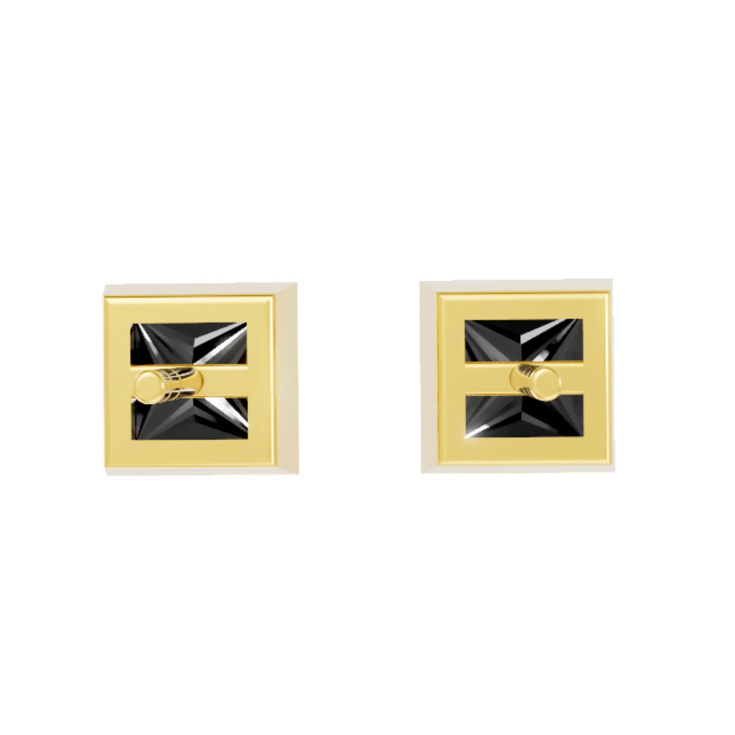 14K Gold Princess Cut Black Diamond Bezel Stud Earring