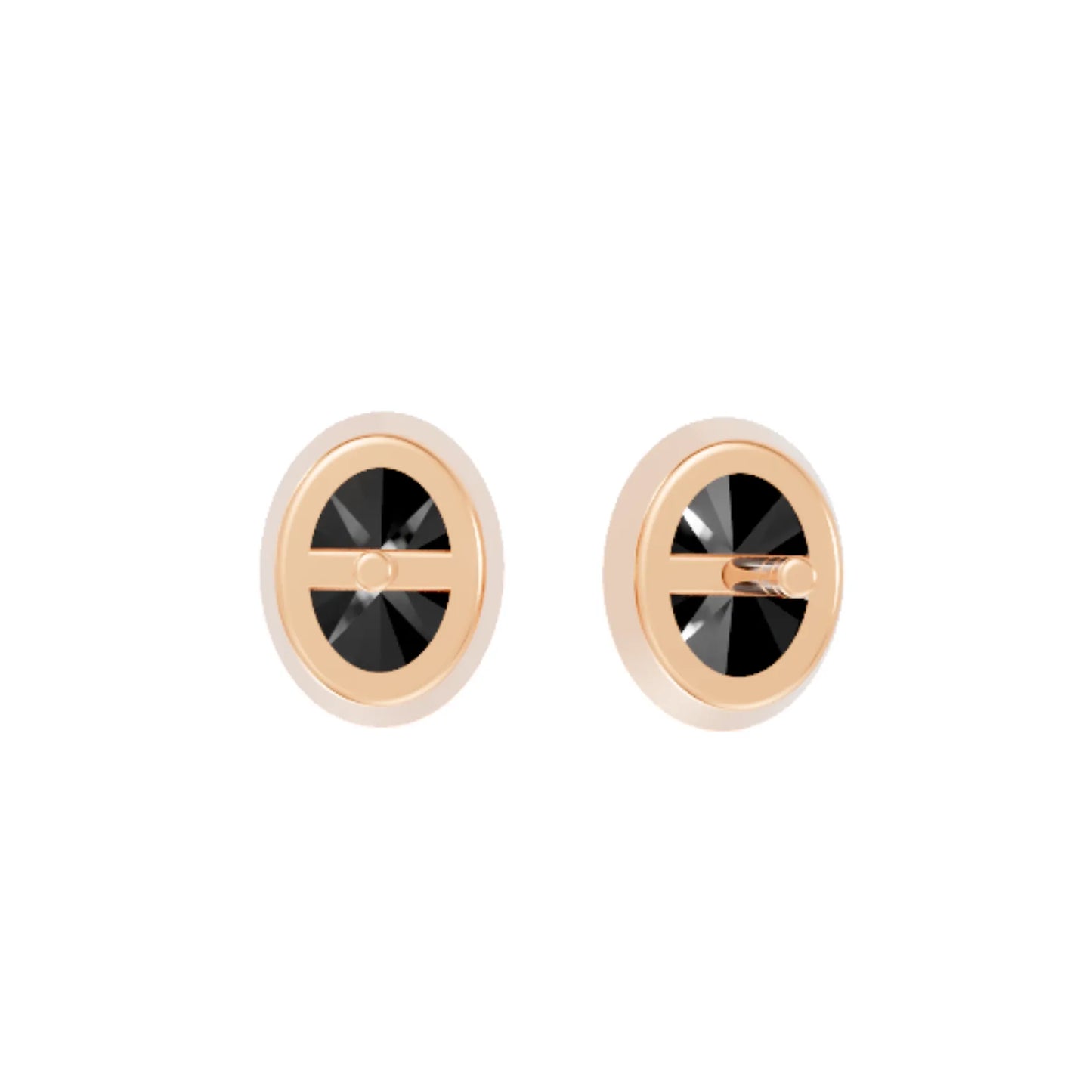 14K Gold Oval Cut Black Diamond Bezel Stud Earring