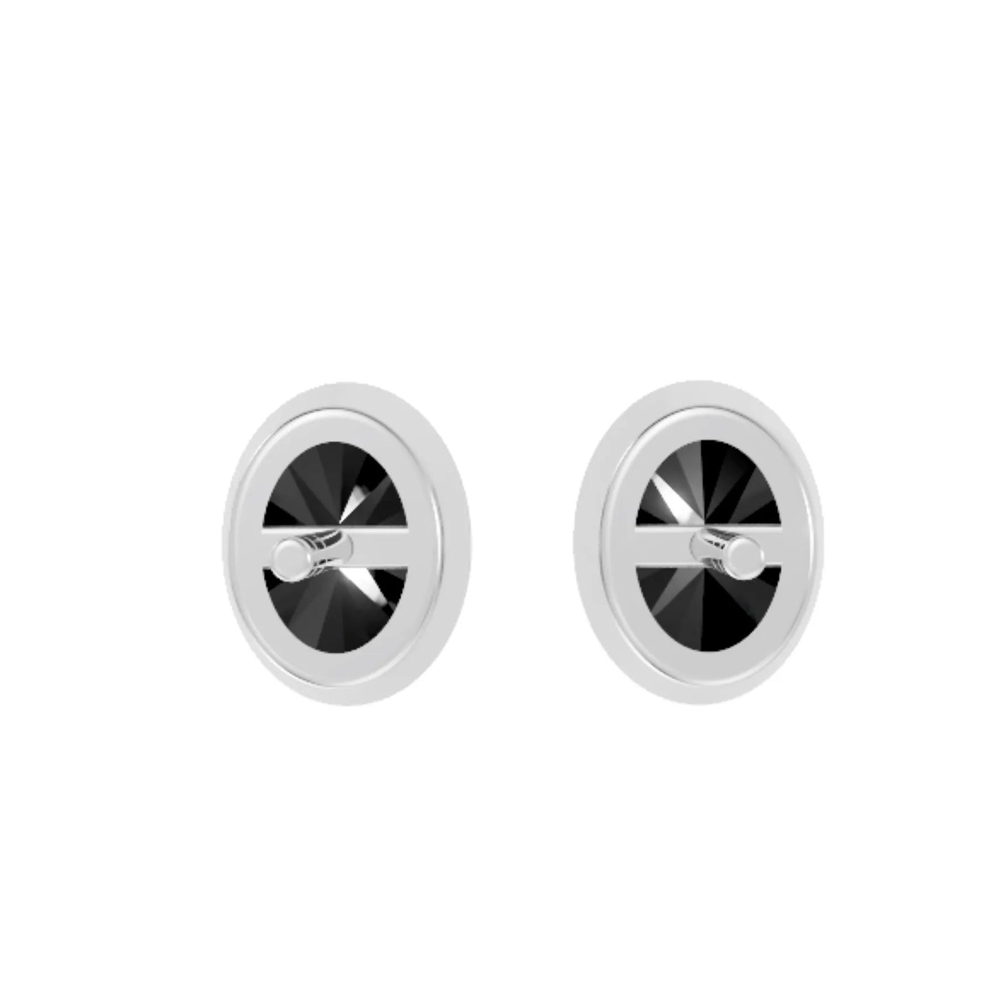 14K Gold Oval Cut Black Diamond Bezel Stud Earring