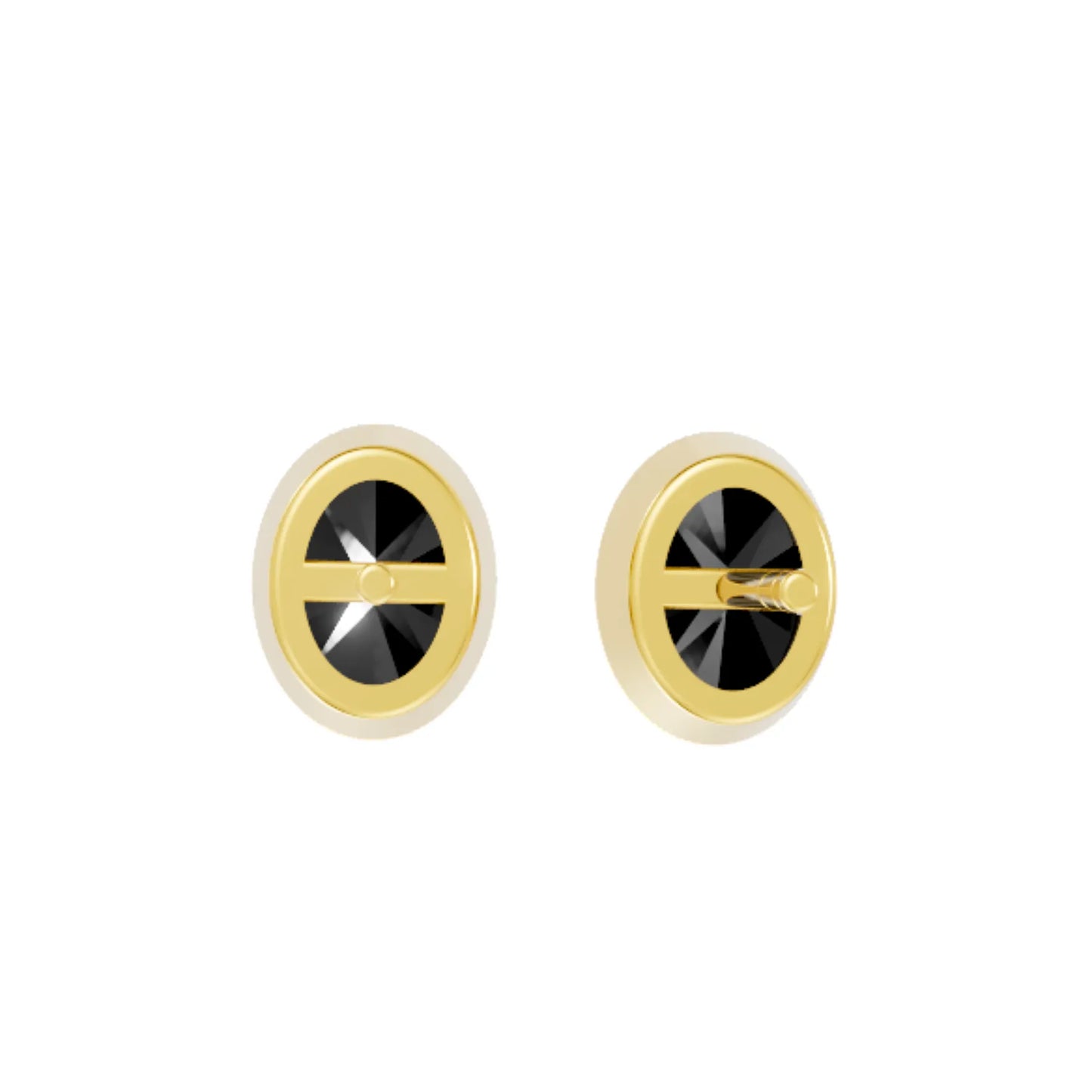 14K Gold Oval Cut Black Diamond Bezel Stud Earring