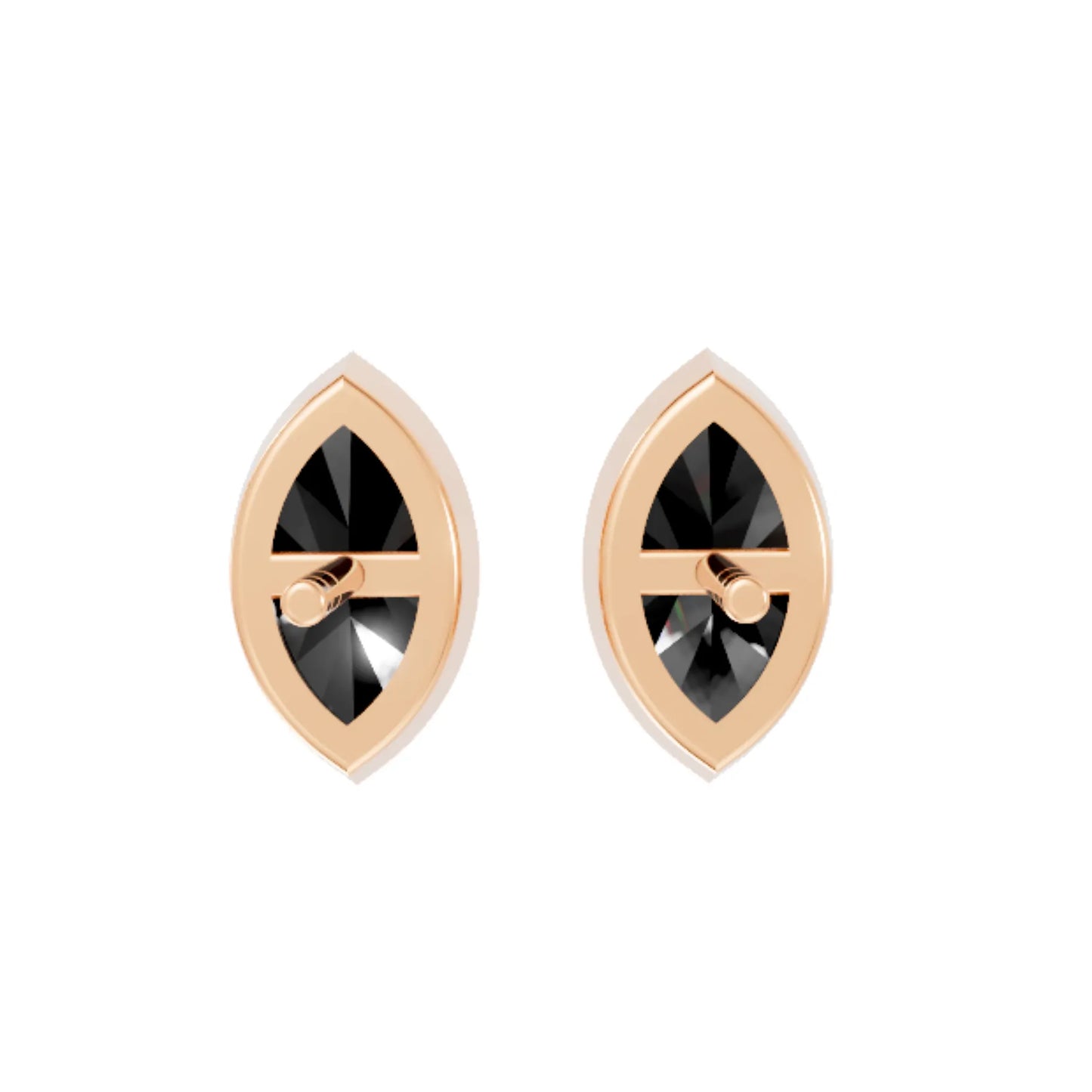 14K Gold Marquise Cut Black Diamond Bezel Stud Earring