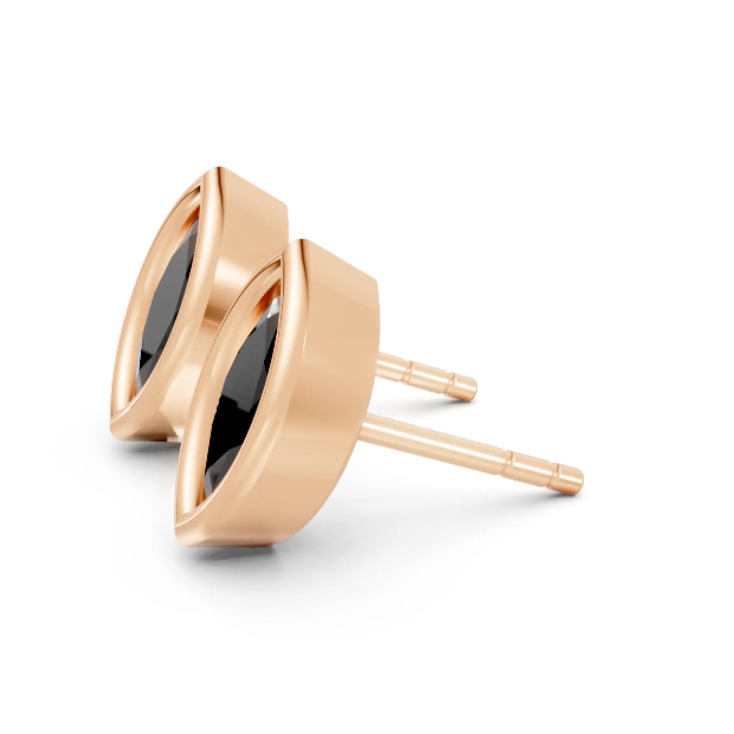 14K Gold Marquise Cut Black Diamond Bezel Stud Earring