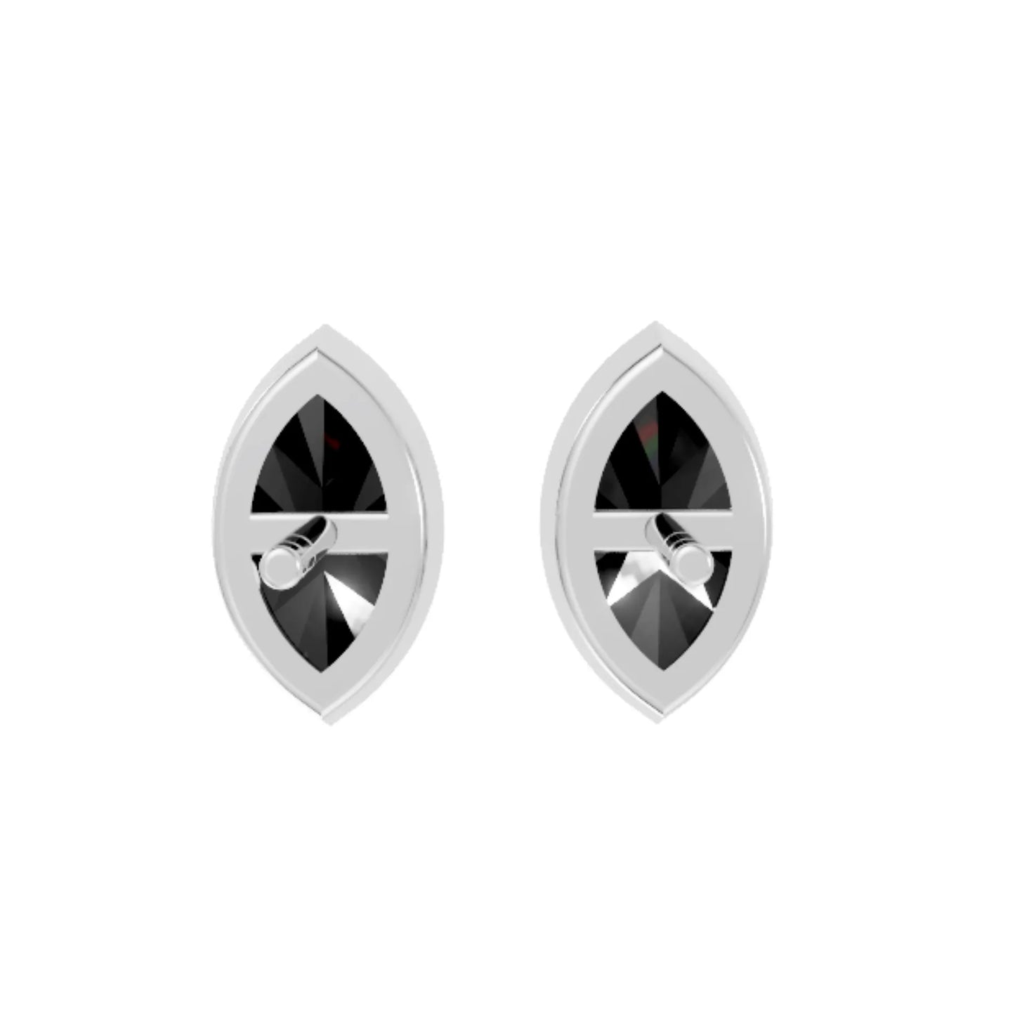 14K Gold Marquise Cut Black Diamond Bezel Stud Earring