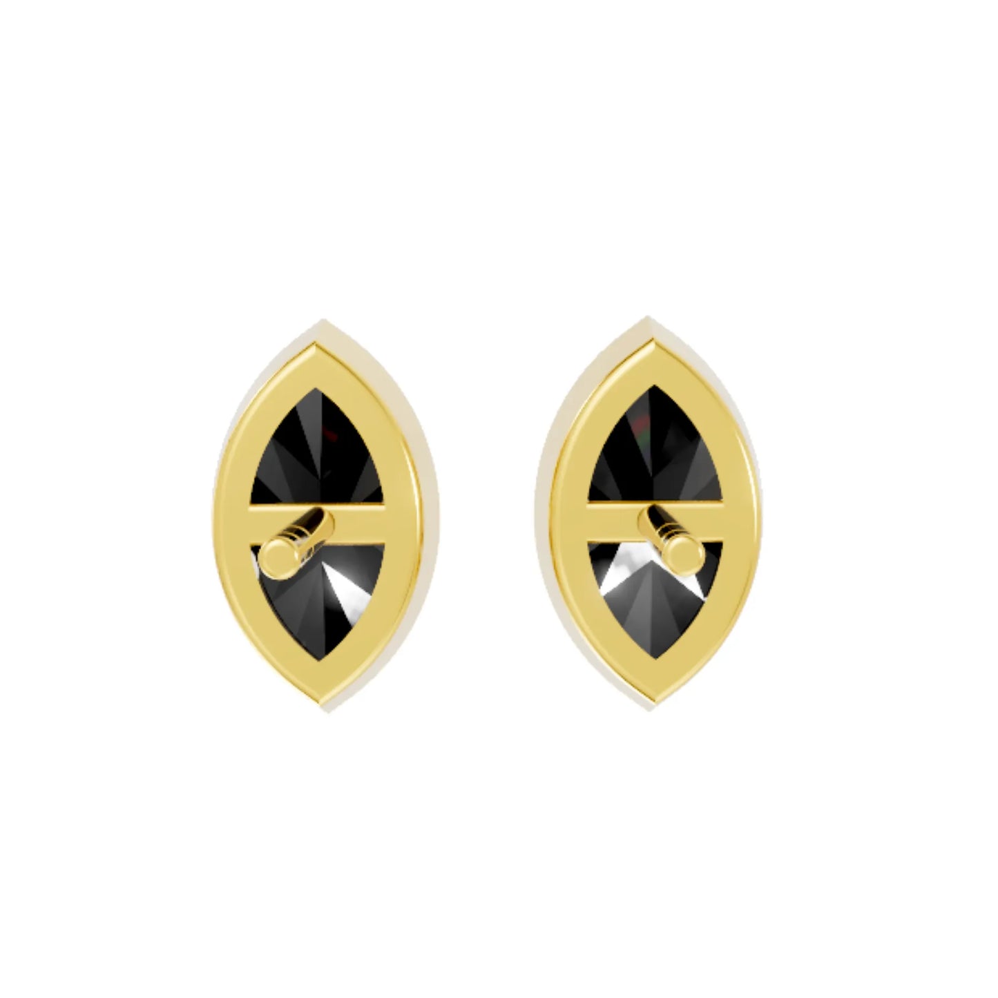 14K Gold Marquise Cut Black Diamond Bezel Stud Earring