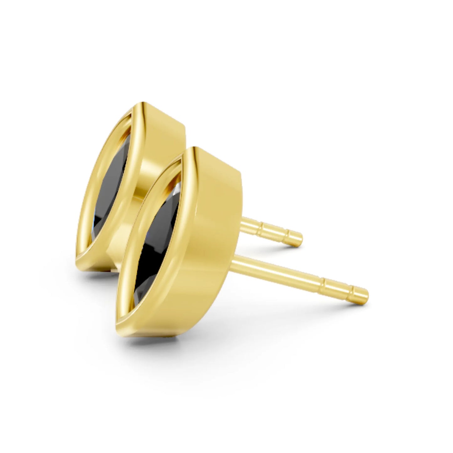 14K Gold Marquise Cut Black Diamond Bezel Stud Earring