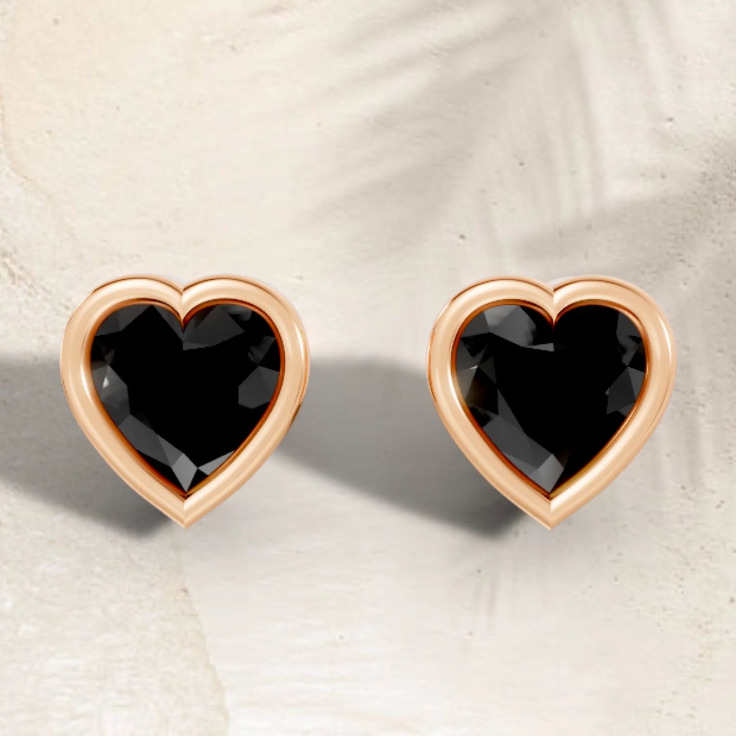 14K Gold Heart Cut Black Diamond Bezel Stud Earring