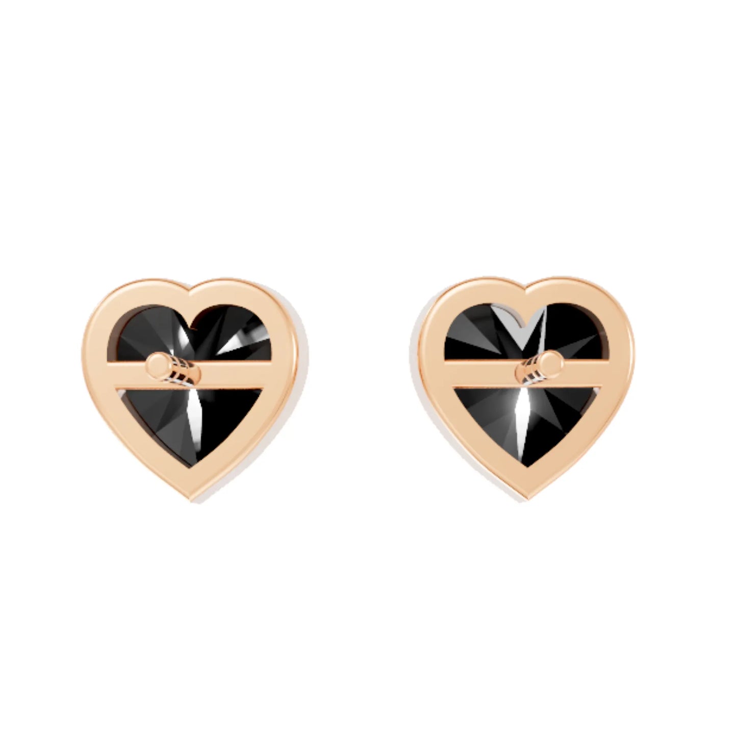 14K Gold Heart Cut Black Diamond Bezel Stud Earring