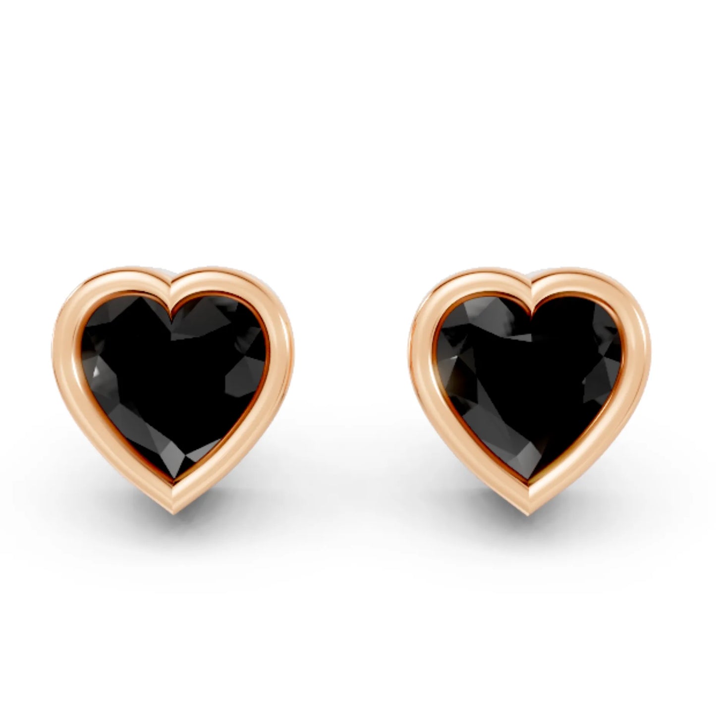 14K Gold Heart Cut Black Diamond Bezel Stud Earring