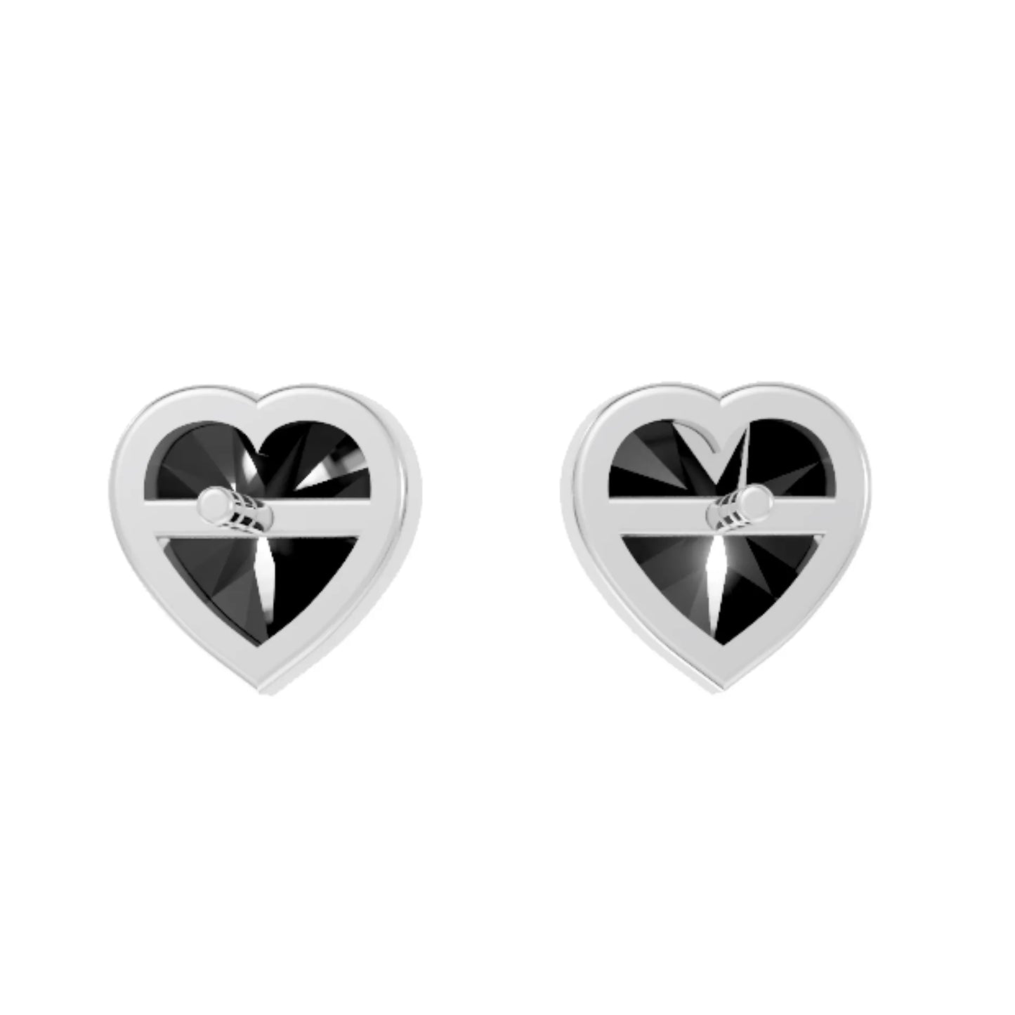 14K Gold Heart Cut Black Diamond Bezel Stud Earring