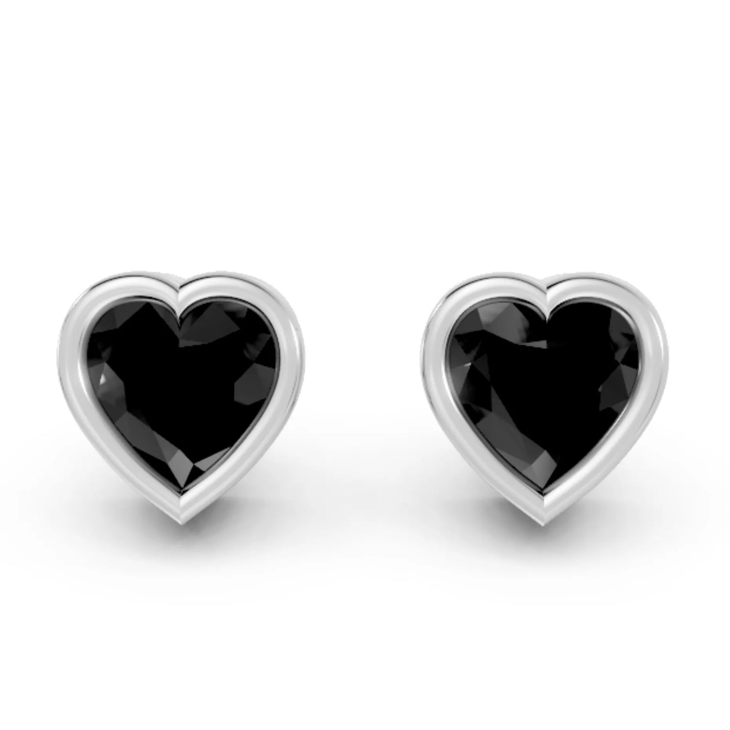 14K Gold Heart Cut Black Diamond Bezel Stud Earring