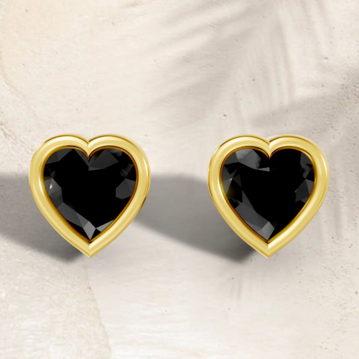 14K Gold Heart Cut Black Diamond Bezel Stud Earring